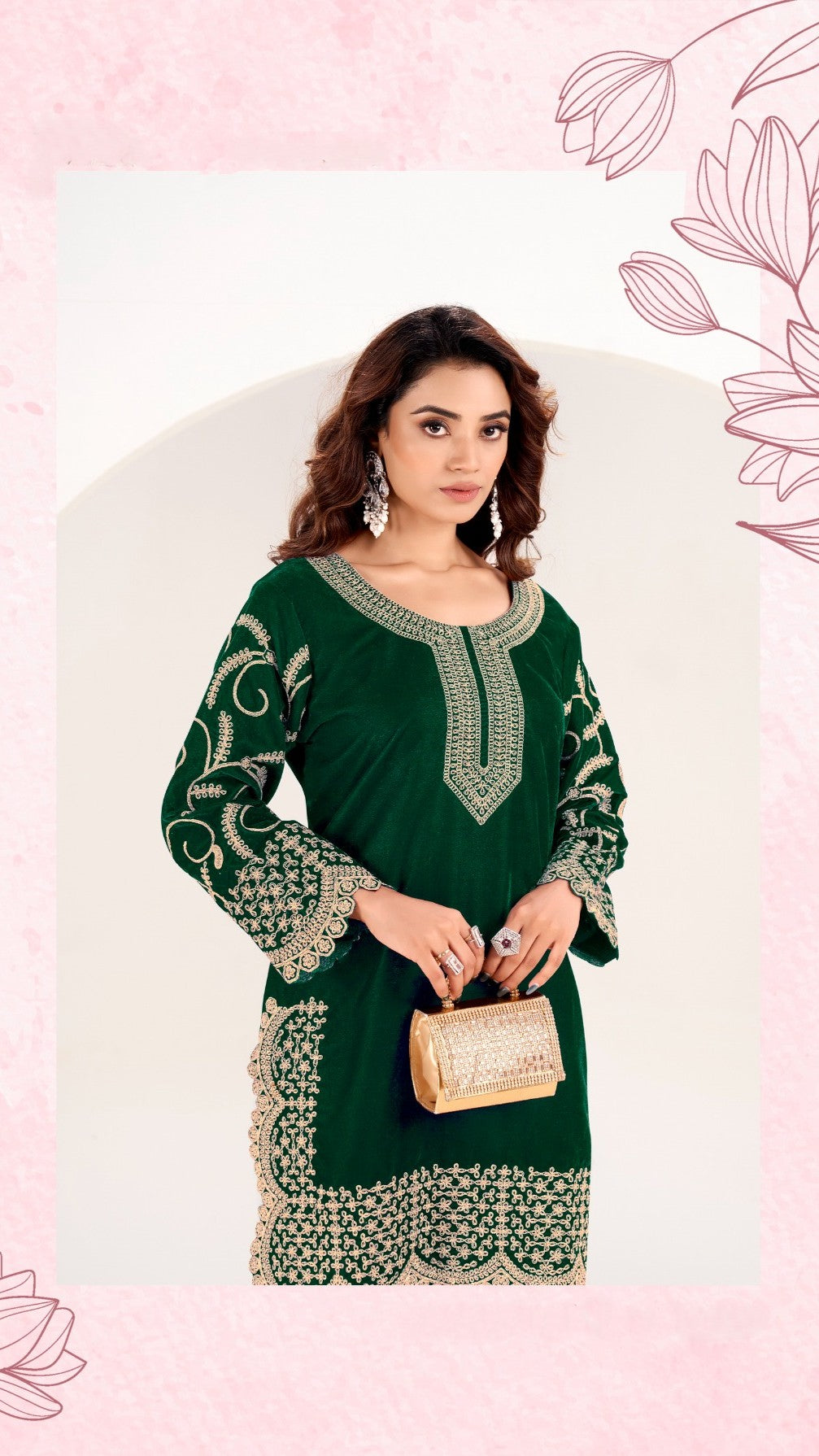 Beautiful Ready To Wear Winter Velvet Coord Set Full embroidery work over sleeves and all over Coordset very pretty and comfortable GF861