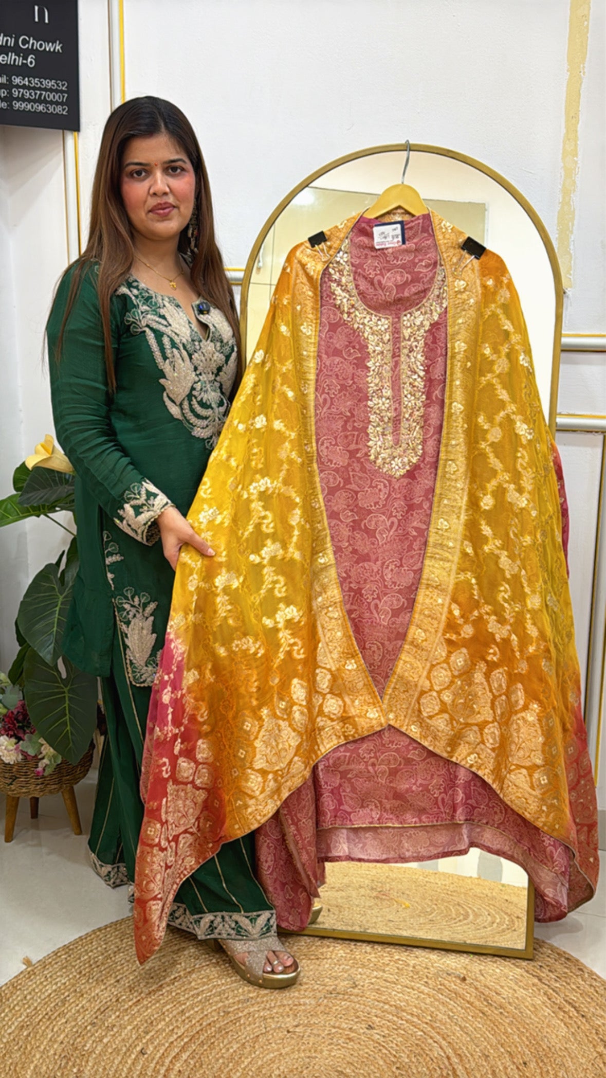 Wedding special pure kanjivaram suit material along with premium neck handwork with triple die organza silk weaved dupatta GF 622