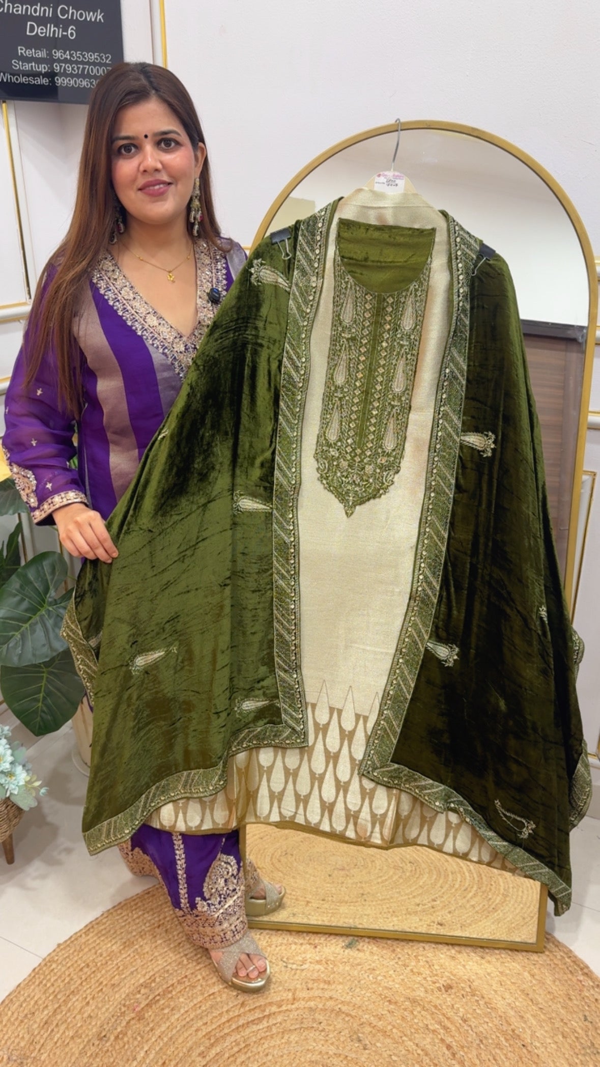 Designer wedding special premium kanjivaram weaved winter special suit material along with designer velvet dupatta and pashmina bottom  GF758