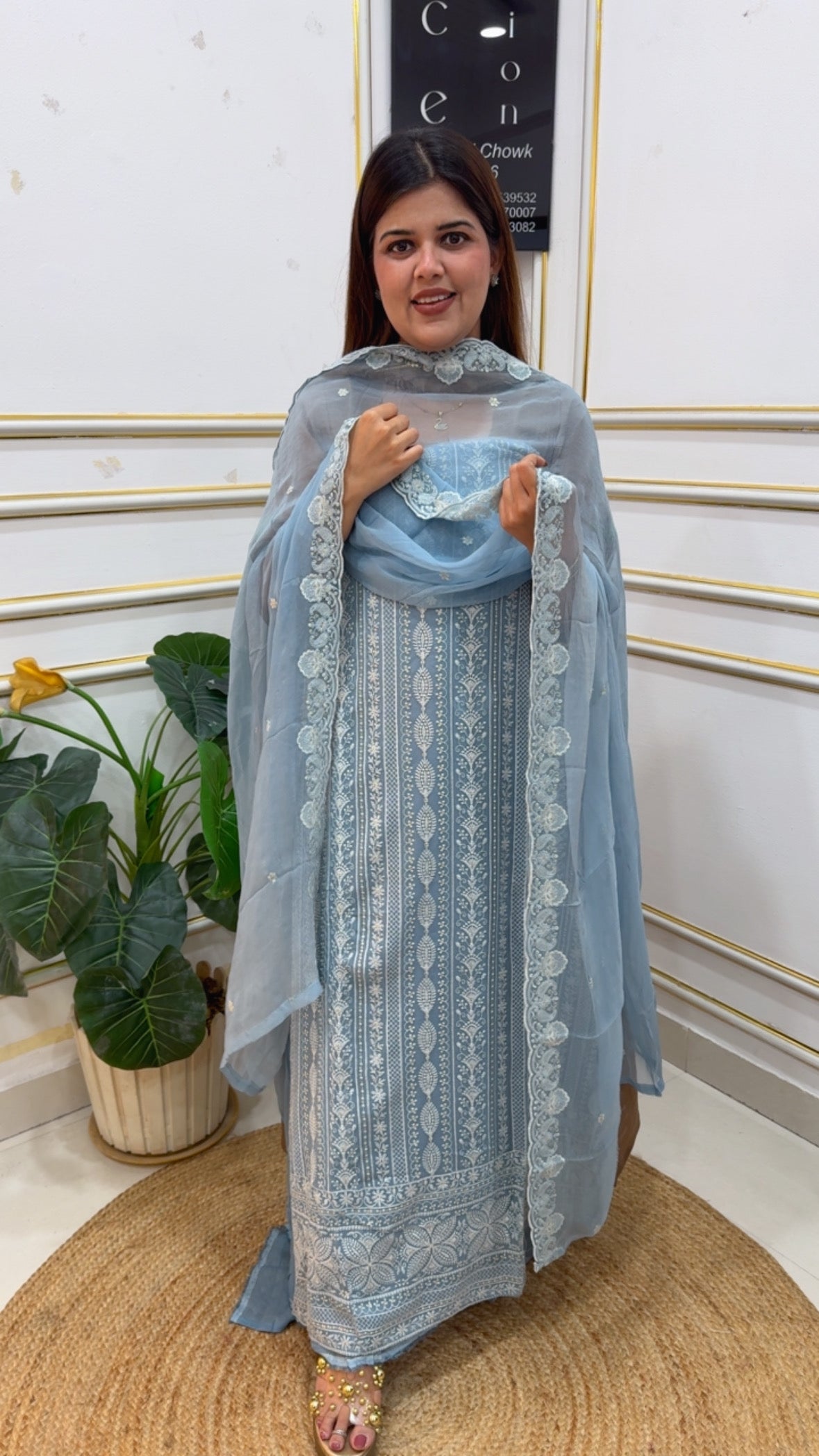 Lucknowi chikankari Beautiful pure Georgette full chikankari work Lucknowi suit material with pure chiffon dupatta GF1152 MIST BLUE