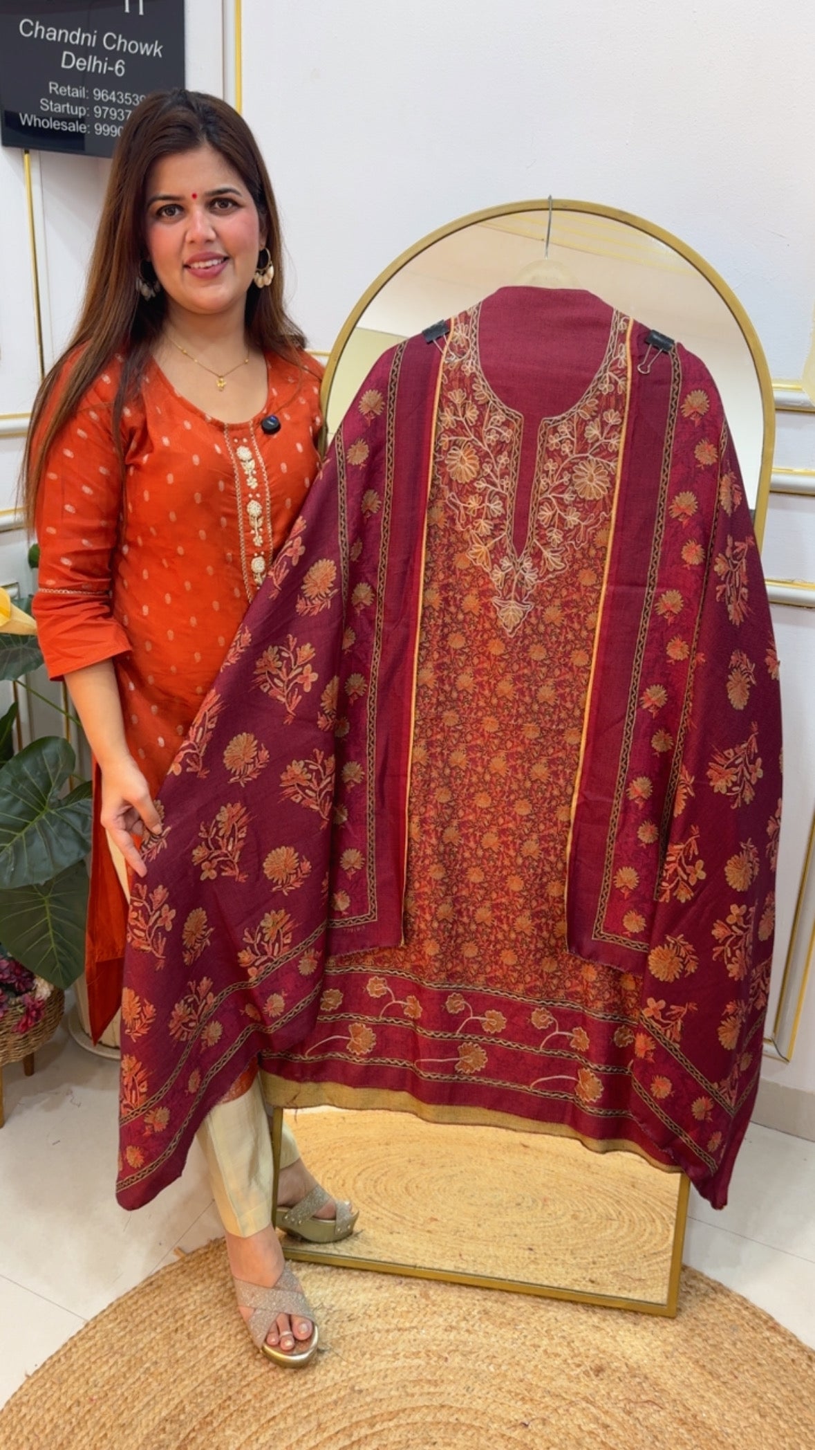 Kashmiri embroidery full weaved pashmina warm suit material with pashmina duapatta and bottom GF780