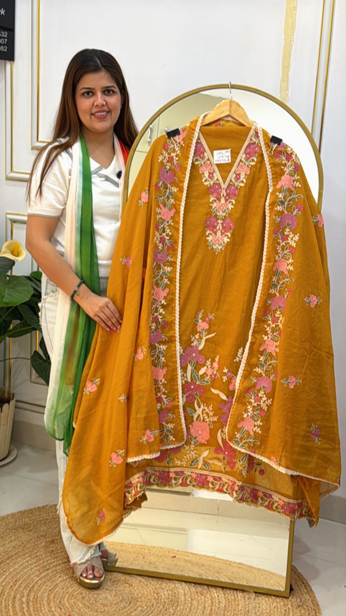 Latest Mul Chanderi Suit with Persian Embroidery & Matching Dupatta GF 472