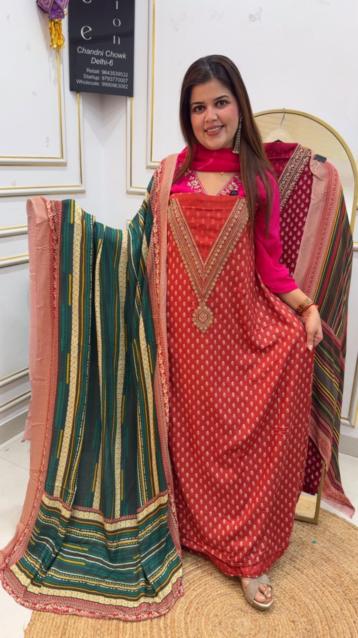 Premium ultra soft semi partywear Royal pashmina suit material  with neck handwork with digital pashmina dupatta and pashmina bottom GF803