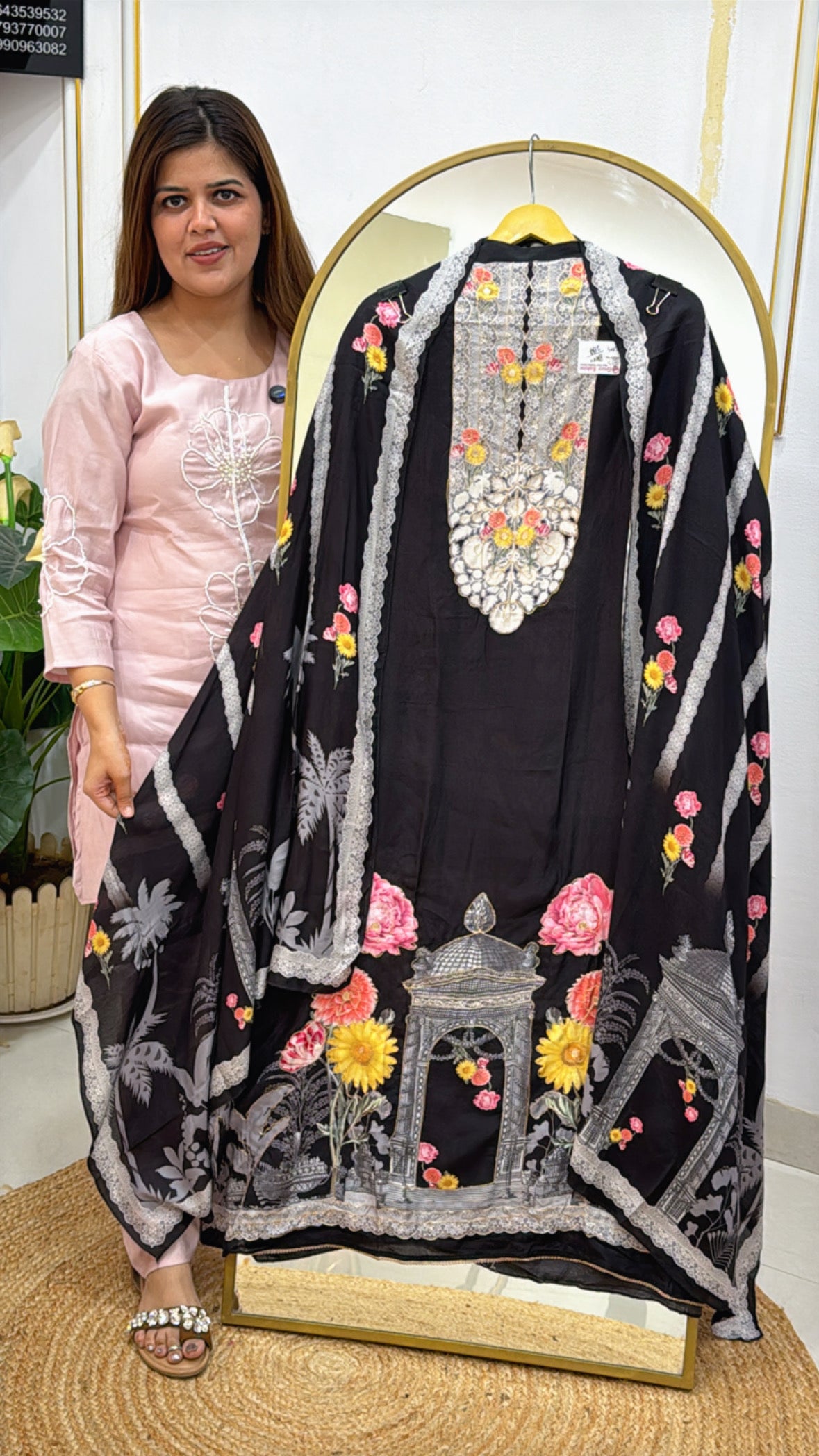 Best Seller Pure Karachi Muslin Front &amp; Back Printed Shirt Material with Designer Muslin Dupatta GF 463