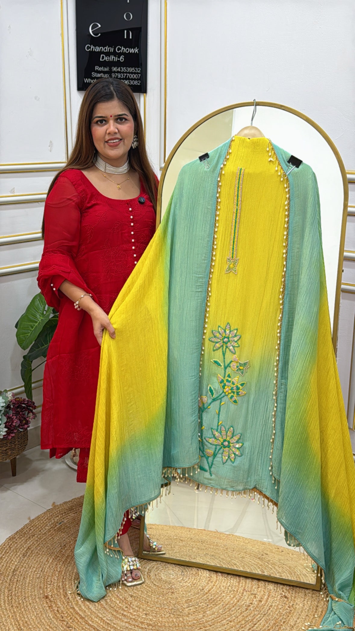 Festival Special Pure Crushed Shimmer Silk Suit with Ombre Crushed Shimmer Silk Dupatta GF 543