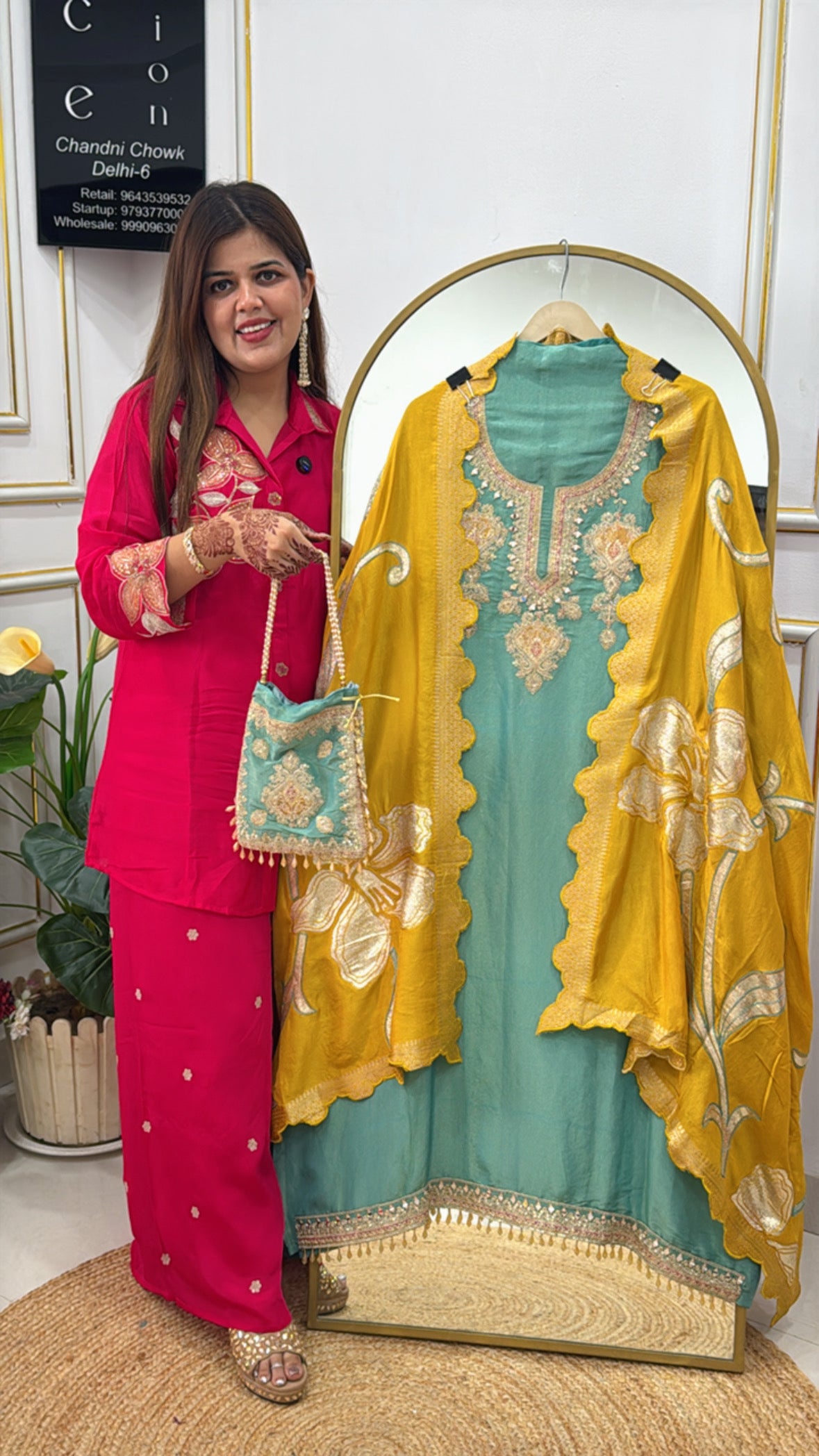 Festival Special Pure Kanjivaram Silk Shirt with Weaved Banarasi Dupatta and Designer Handwork Potli GF 391