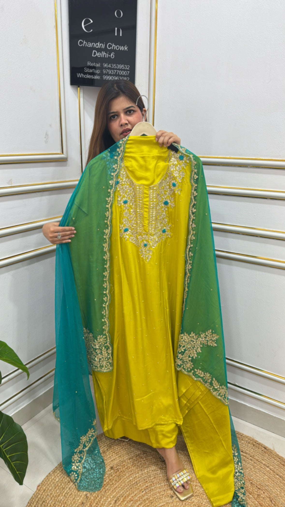 Premium Silk Suit Set with Hand Embroidery &amp; Contrasting Dupatta GF 271