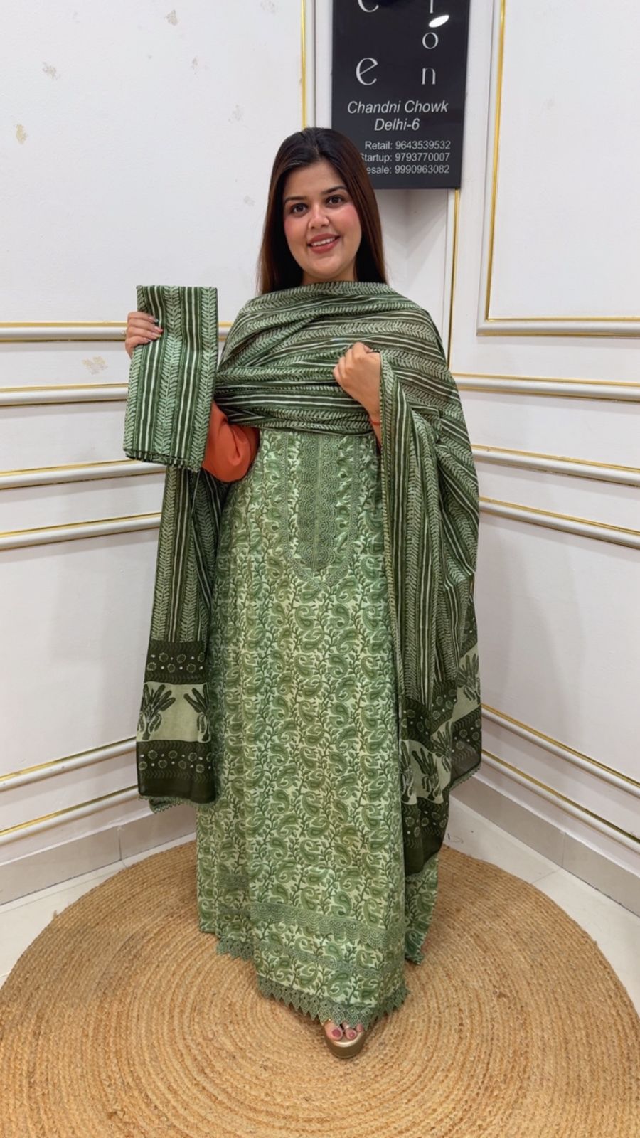 Pure cotton super Summerish casual cotton suit material along with pure cotton dupatta with printed cotton bottom GF1142 Green