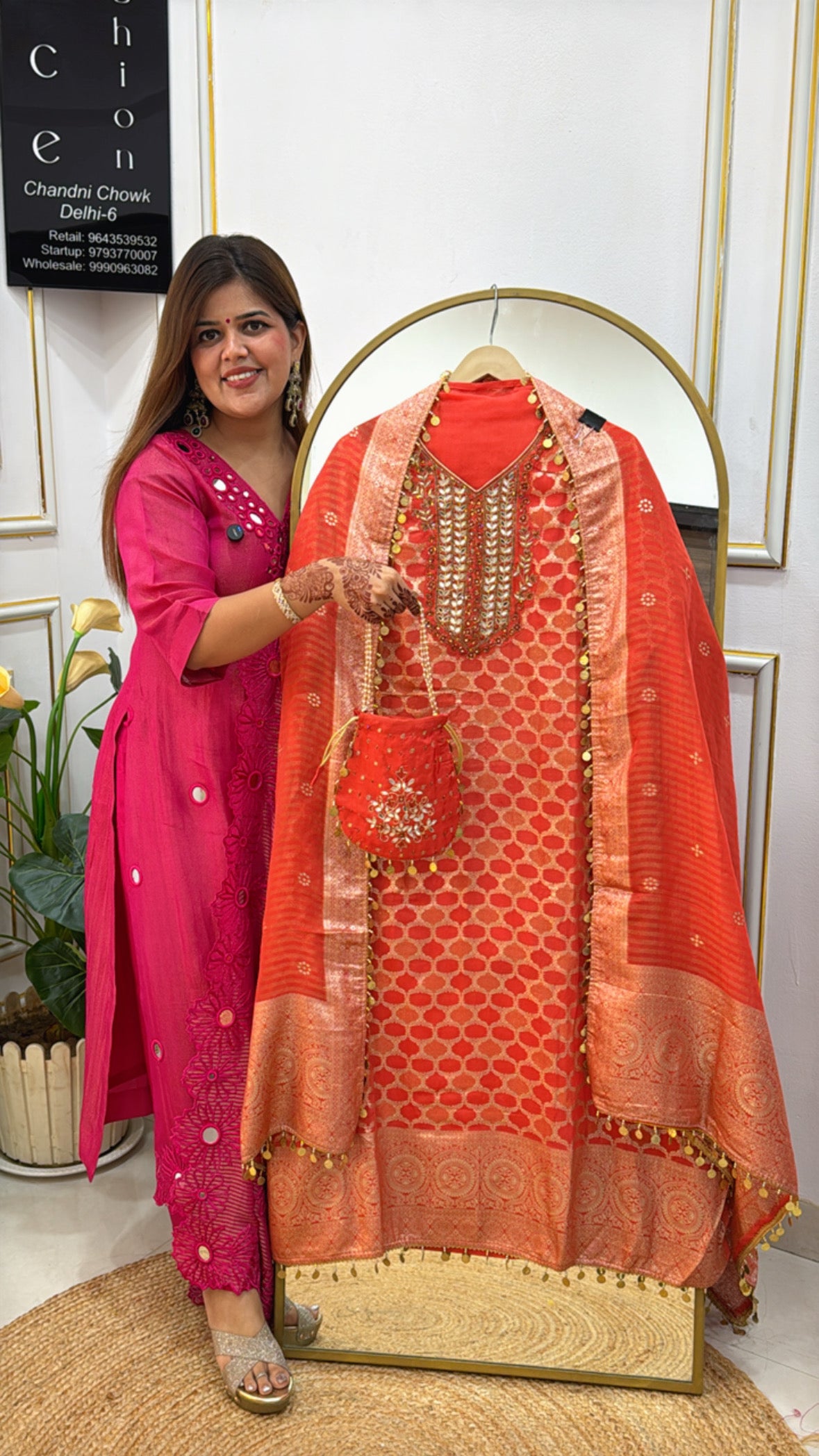 Festival Special Designer Silk Suit Material with Weaved Banarasi Dupatta &amp; Complimentary Potli GF 379
