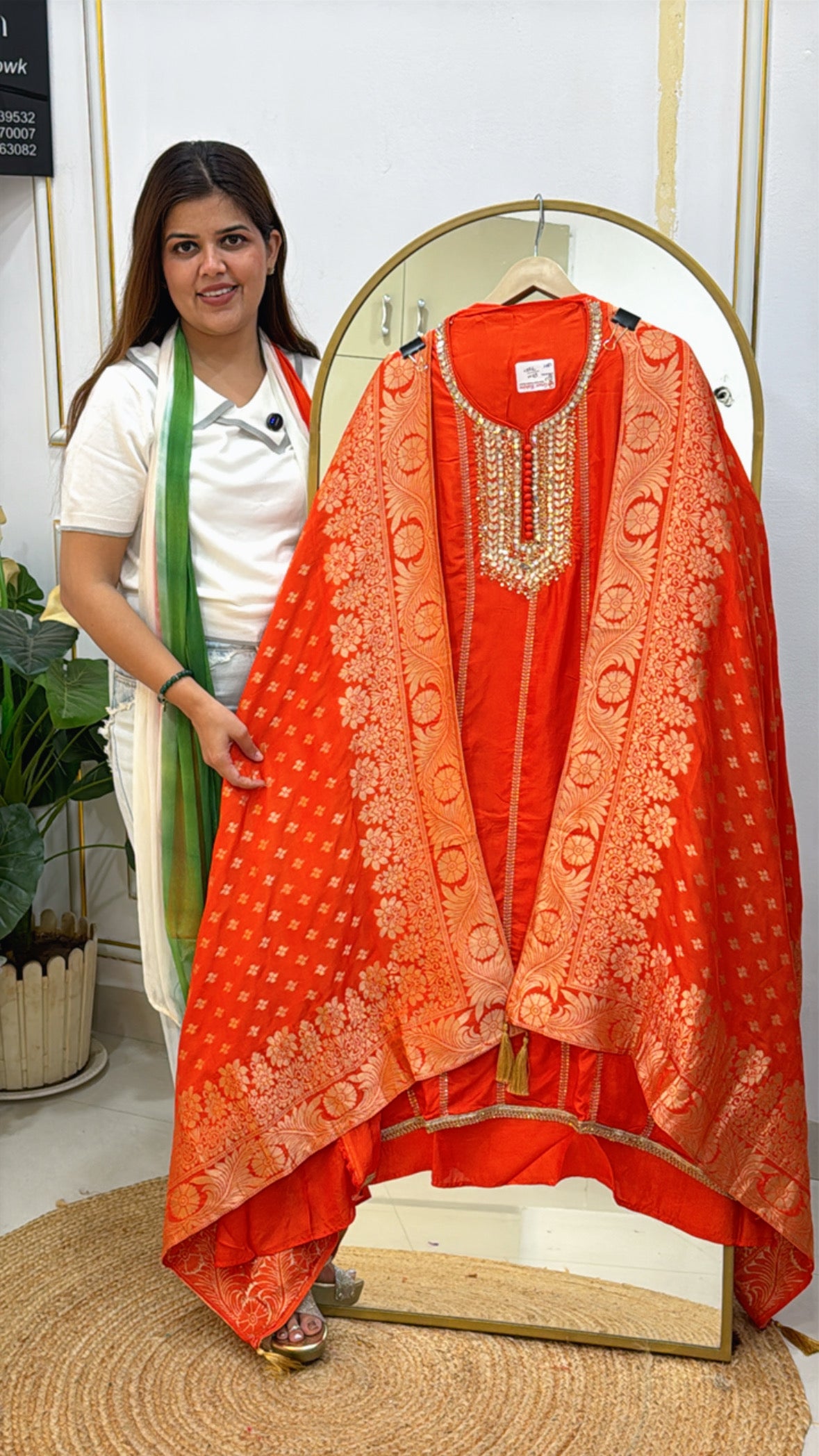 Pure Silk Zardozi Neck Suit with Weaved Banarasi Dupatta – Partywear Elegance GF 469