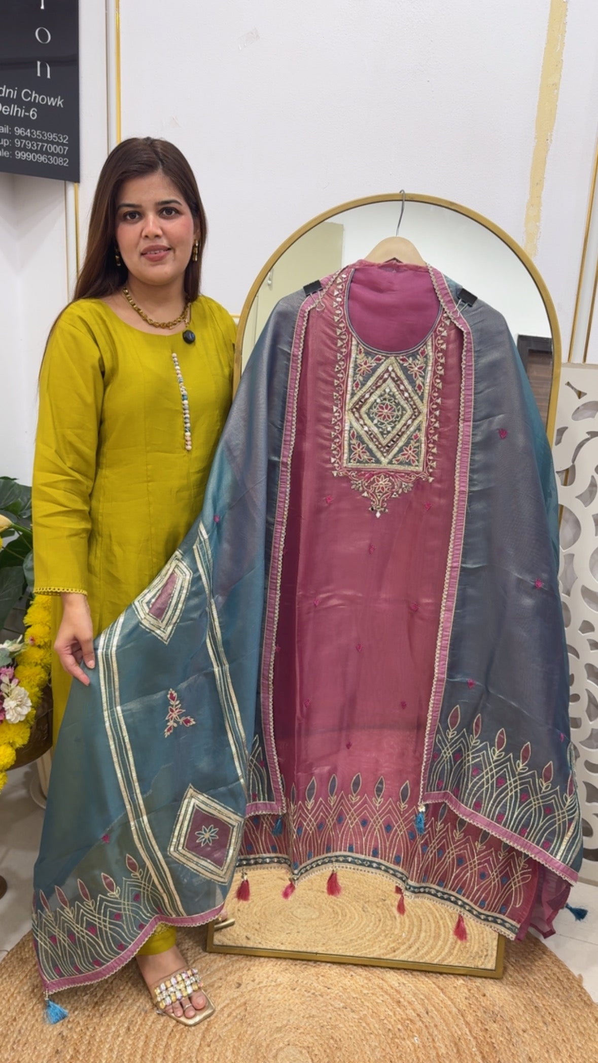 Premium pure partywear special shimmer tissue silk with aari work and peeta work along with designer full work dupatta GF706