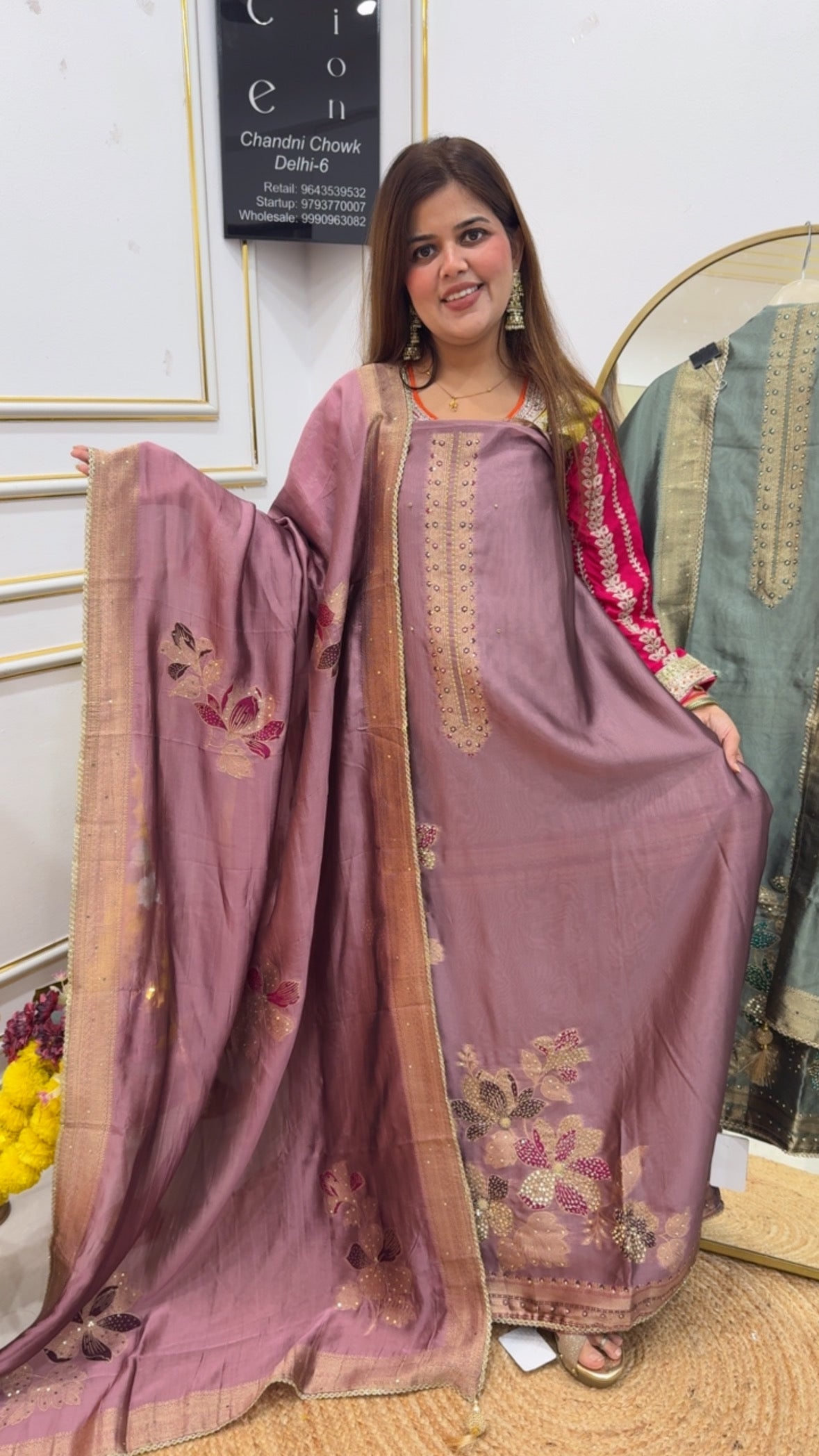 Premium and elegant metallic colours pure silk with premium handwork detailing  GF 703