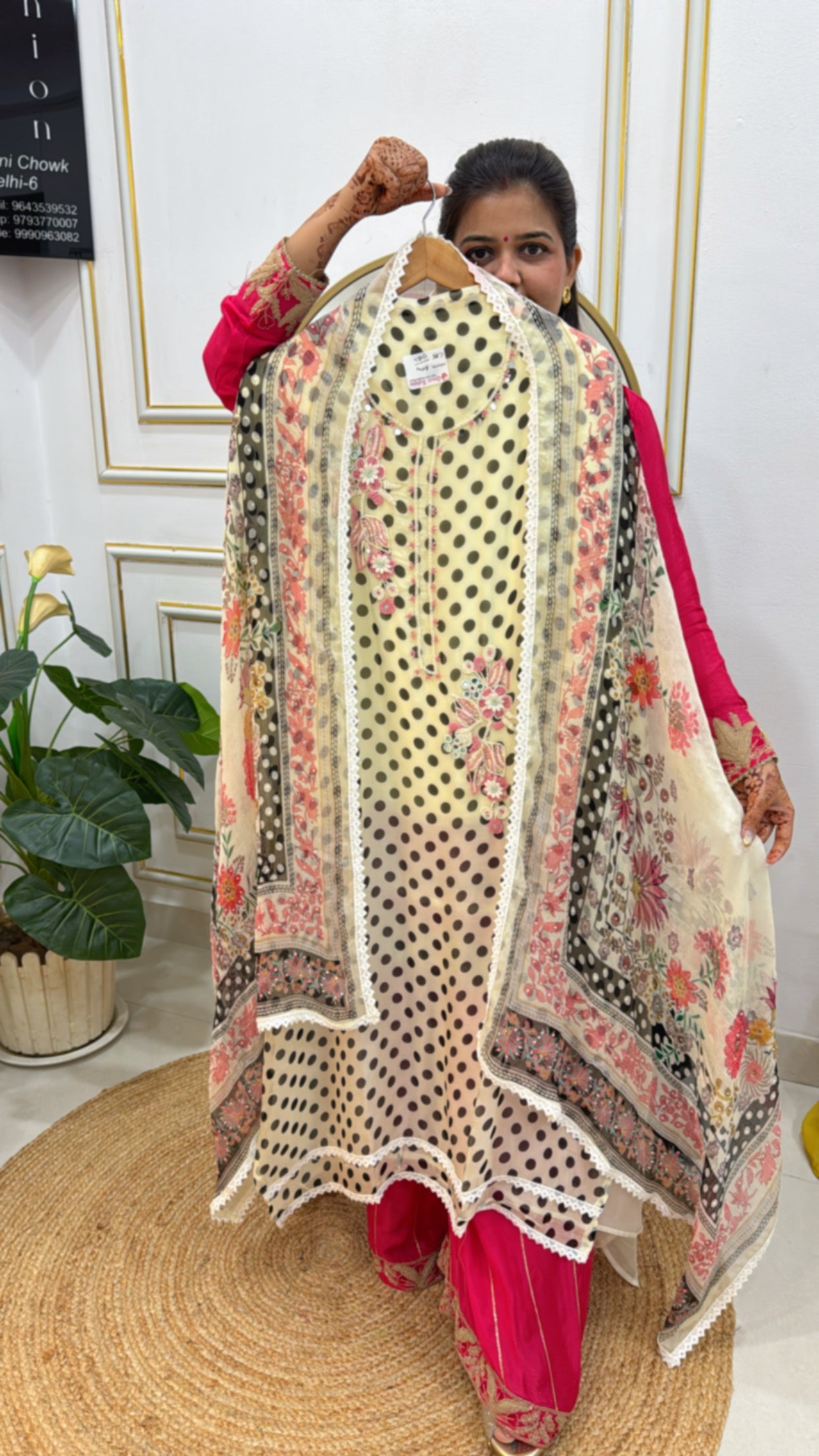 Women's Polka Printed Organza Suit with Handwork &amp; Digital Printed Dupatta GF 263