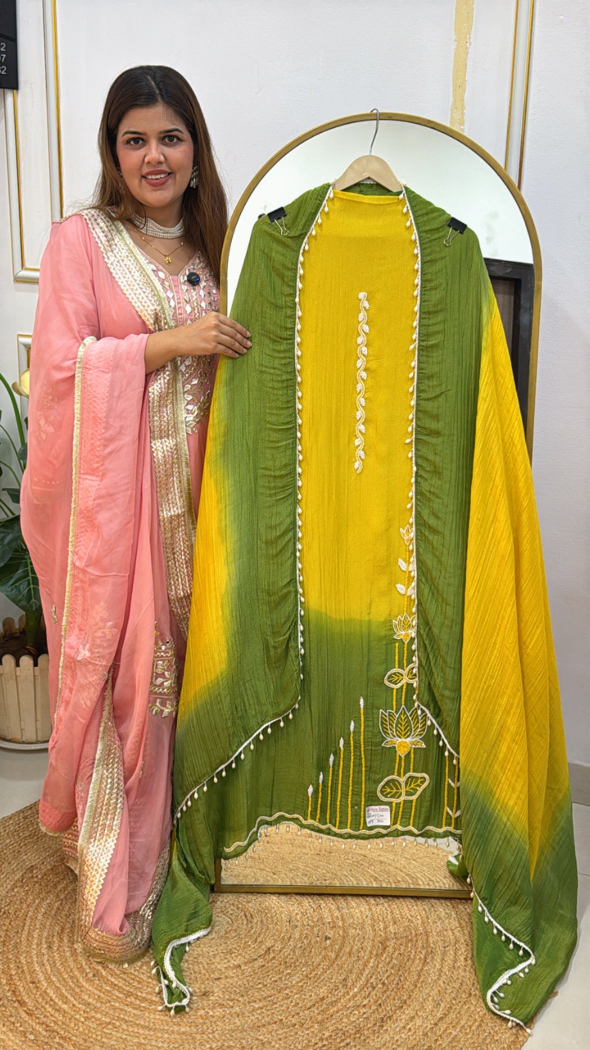 Festival Special Crushed Shimmer Silk Suit Material with Ombre Shirt &amp; Dupatta GF 518