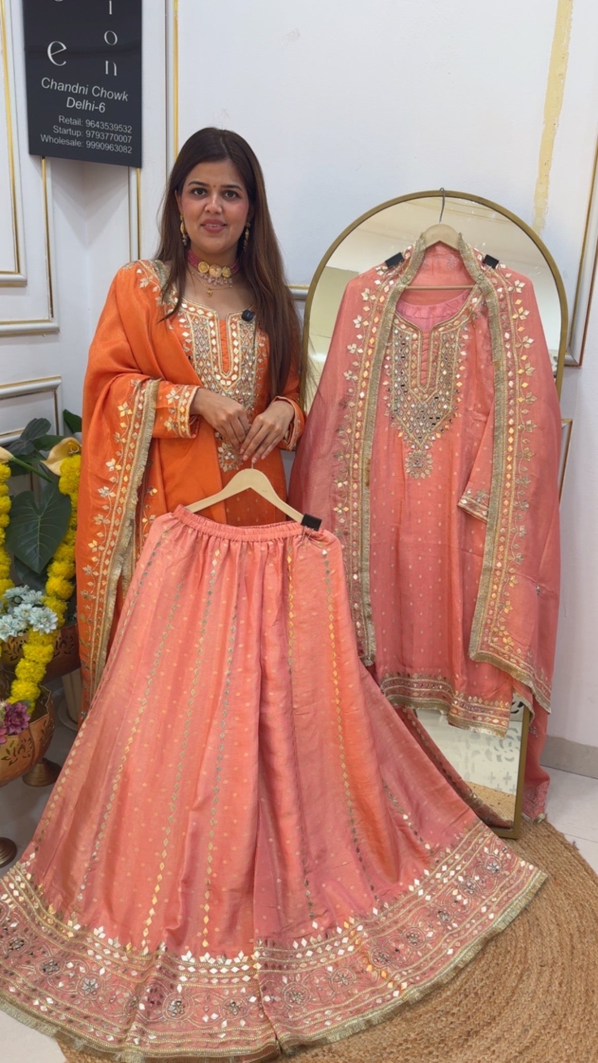 Ready to wear premium pure Chinnon silk full leather patch detailing sharara dress GF 693