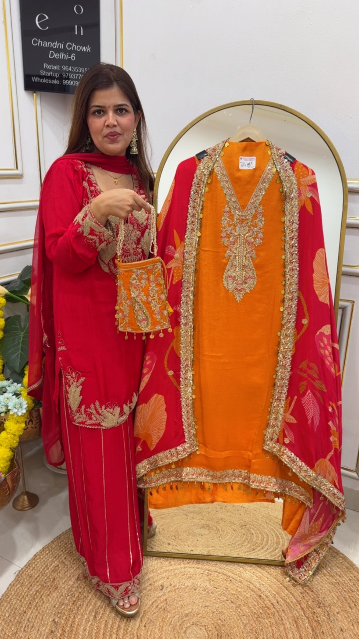 Potli special wedding collection pure shimmer silk suit material with organza digital printed heavy dupatta GF682