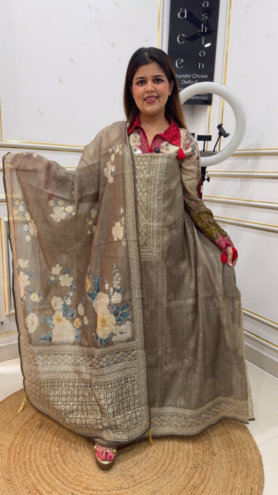 Kantha unique tusser Chanderi silk series with hand Kantha work along with premium Kantha embroidered dupatta gf1208