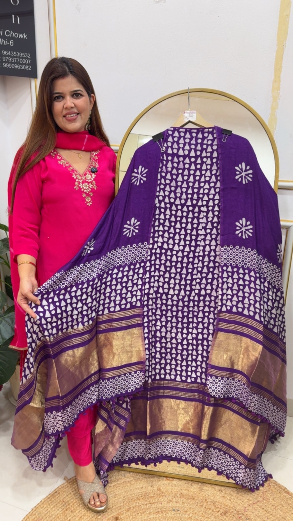 Bold and Beautiful very Graceful premium pure cotton silk full length suit materials with original batik printing along with golden weaved border all over shirt and dupatta GF791