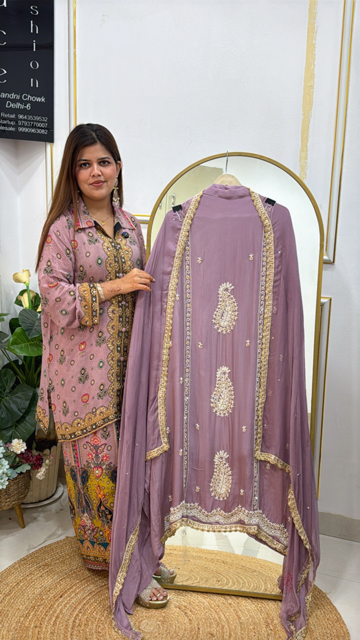 Pure Crepe Partywear Suit with Handwork Motifs &amp; Chiffon Dupatta GF 429