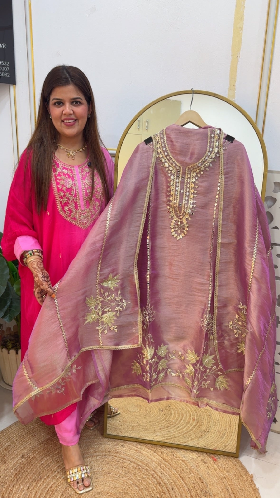 Partywear and wedding special gota patti suit over premium glass tissue material with allover gota work GF 746