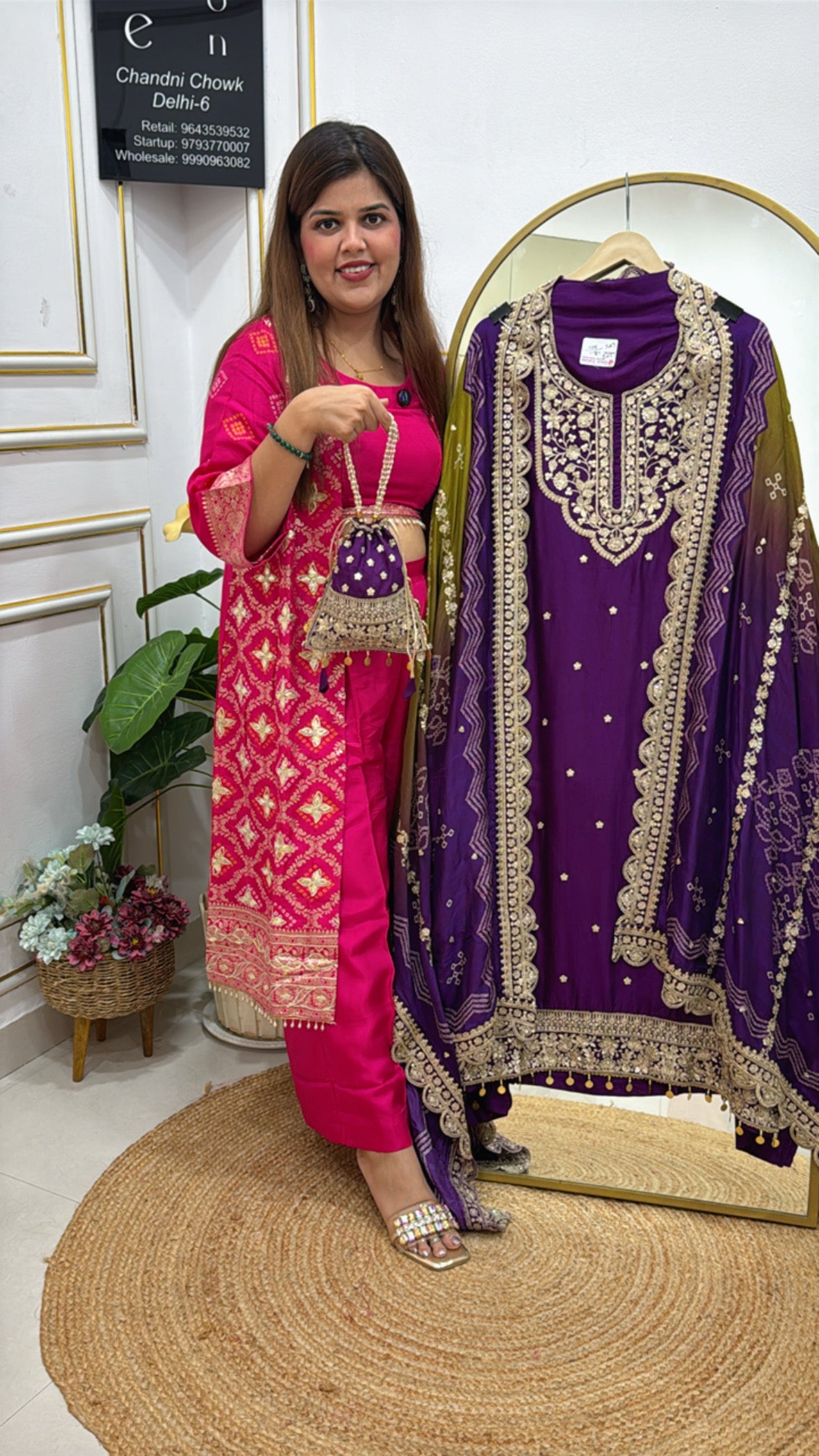 Designer Potli Style Pure Silk Embroidered Suit Material with Digital Printed Full Worked Dupatta GF 538