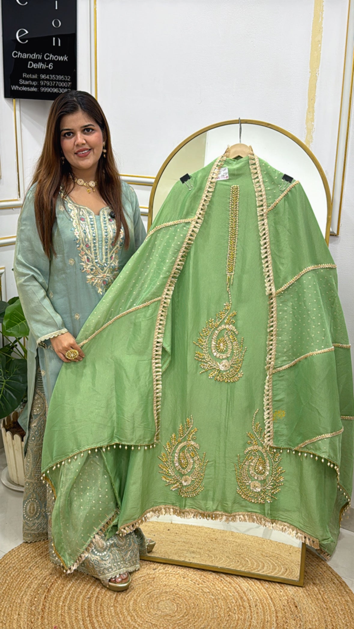 Royal exhibition collection pure burberry silk suit material along with premium handwork detailing with designer silk dupatta  GF565