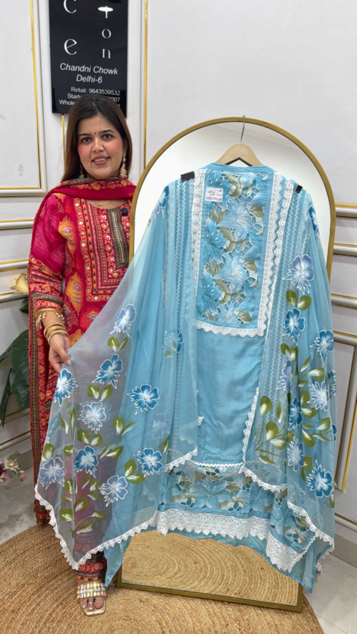 Designer applique cut work very soothing colours soft silk suit material with hand brush organza designer dupatta GF630