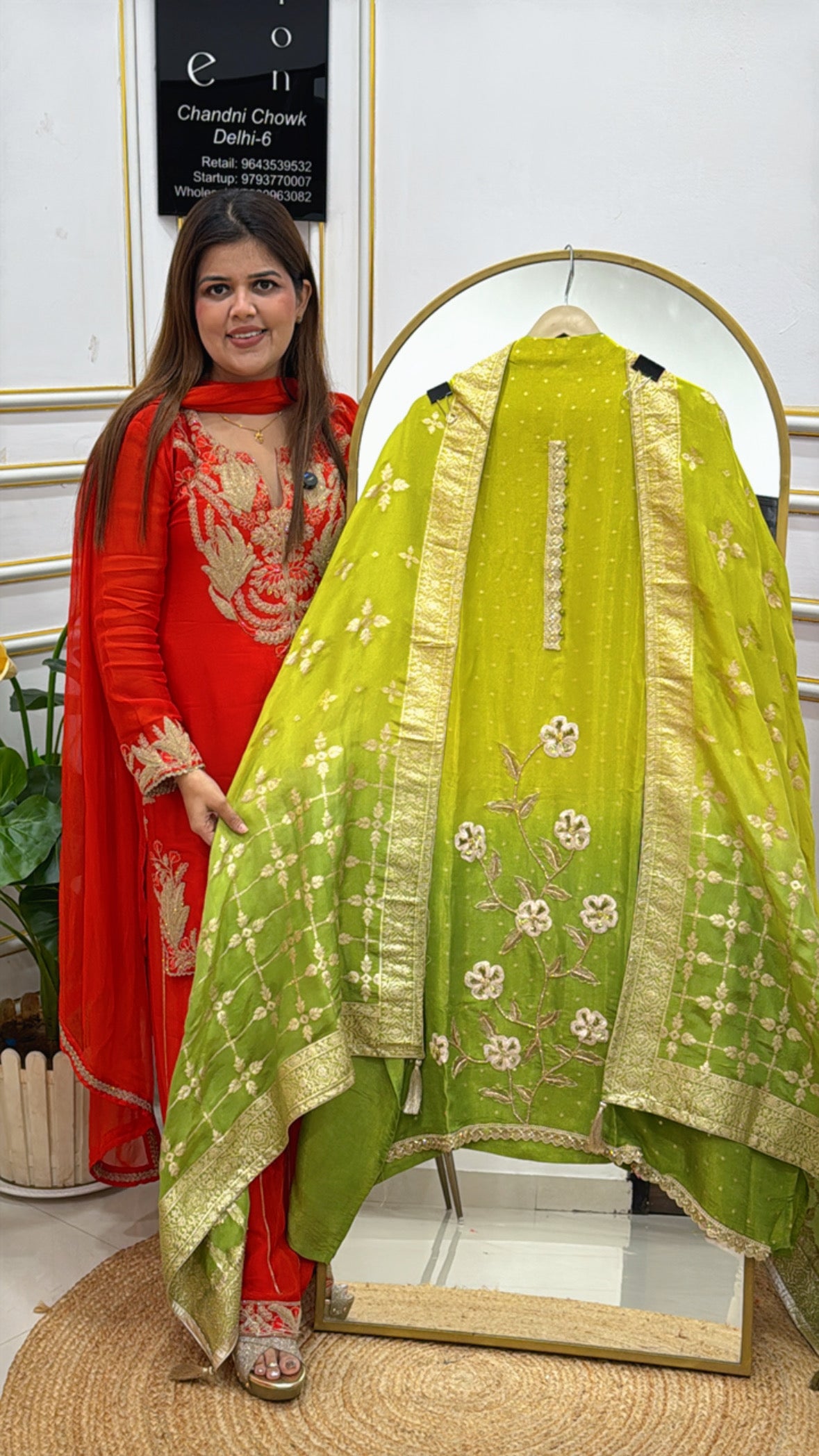 Partywear special pure shimmer silk suit material with complete handwork detailing with ombre detailing GF507