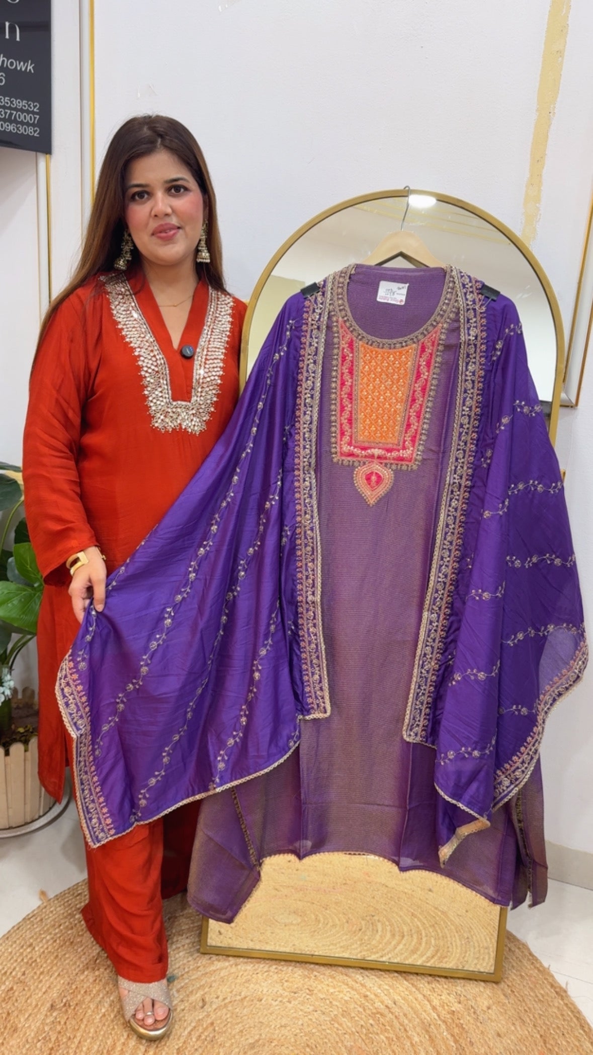 Premium pure partywear special designer neck work shimmer silk suit material  GF697