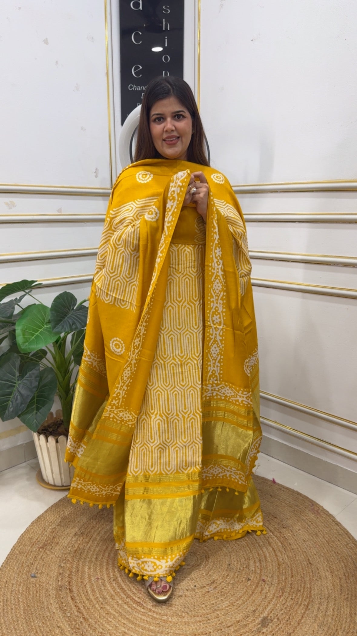 Summer special lakadpatti golden weaved border pure cotton printed suit material along with pure lakadpatti cotton dupatta GF1212 Yellow