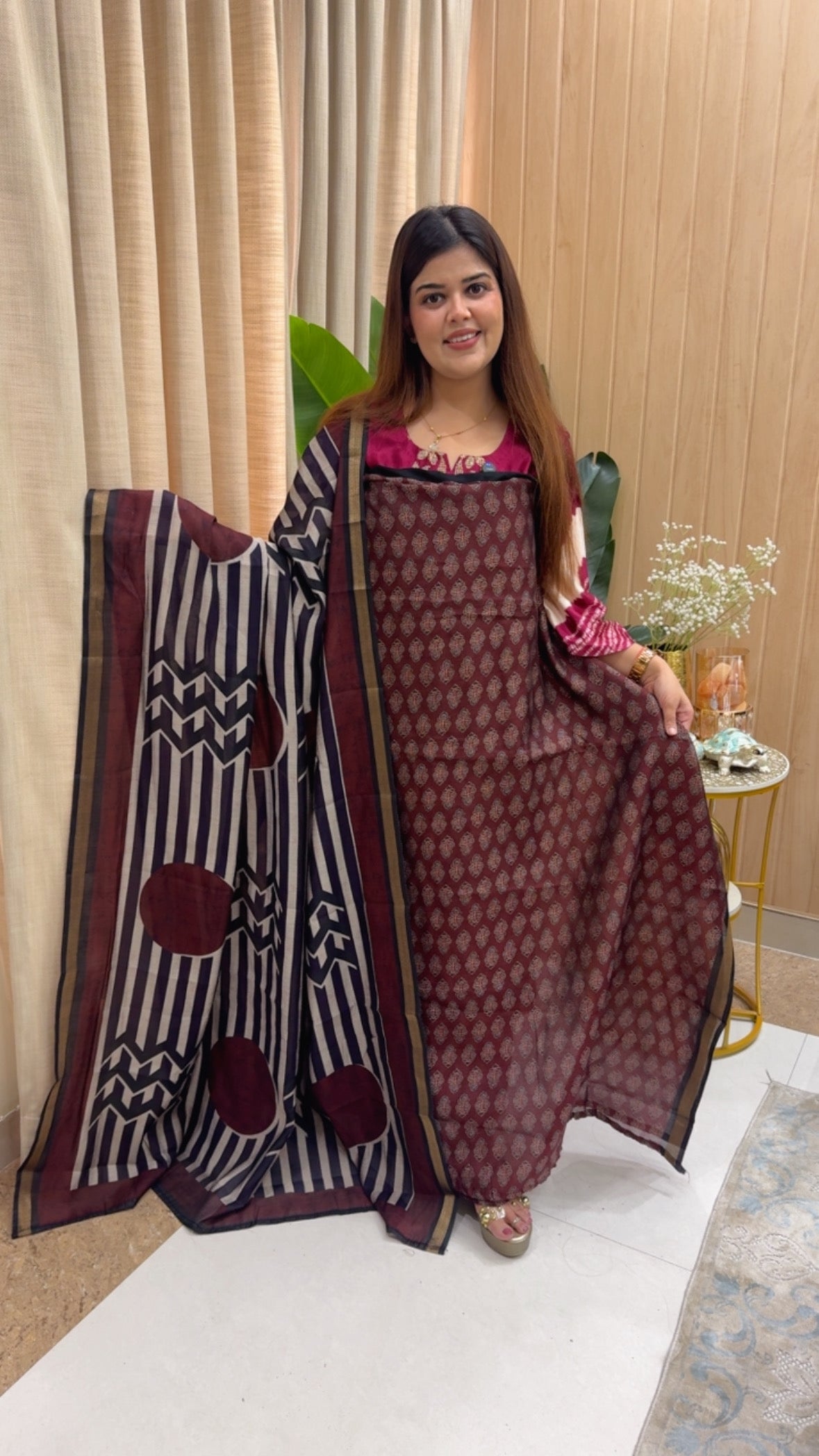 Trending and Designer pure cotton Maheshwari silk latest printed suit material with classy full length printed dupatta GF1155