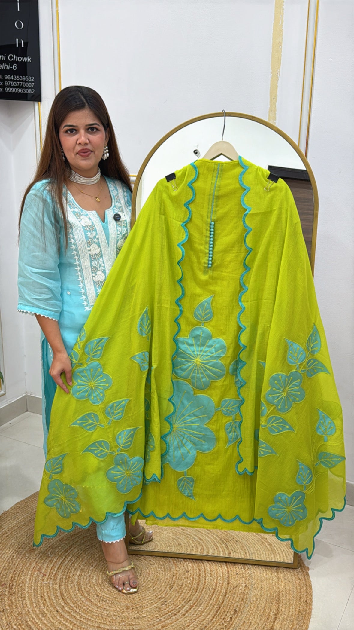 Designer applique pattern all over pure mul cotton material along with mul cotton applique work dupatta GF509