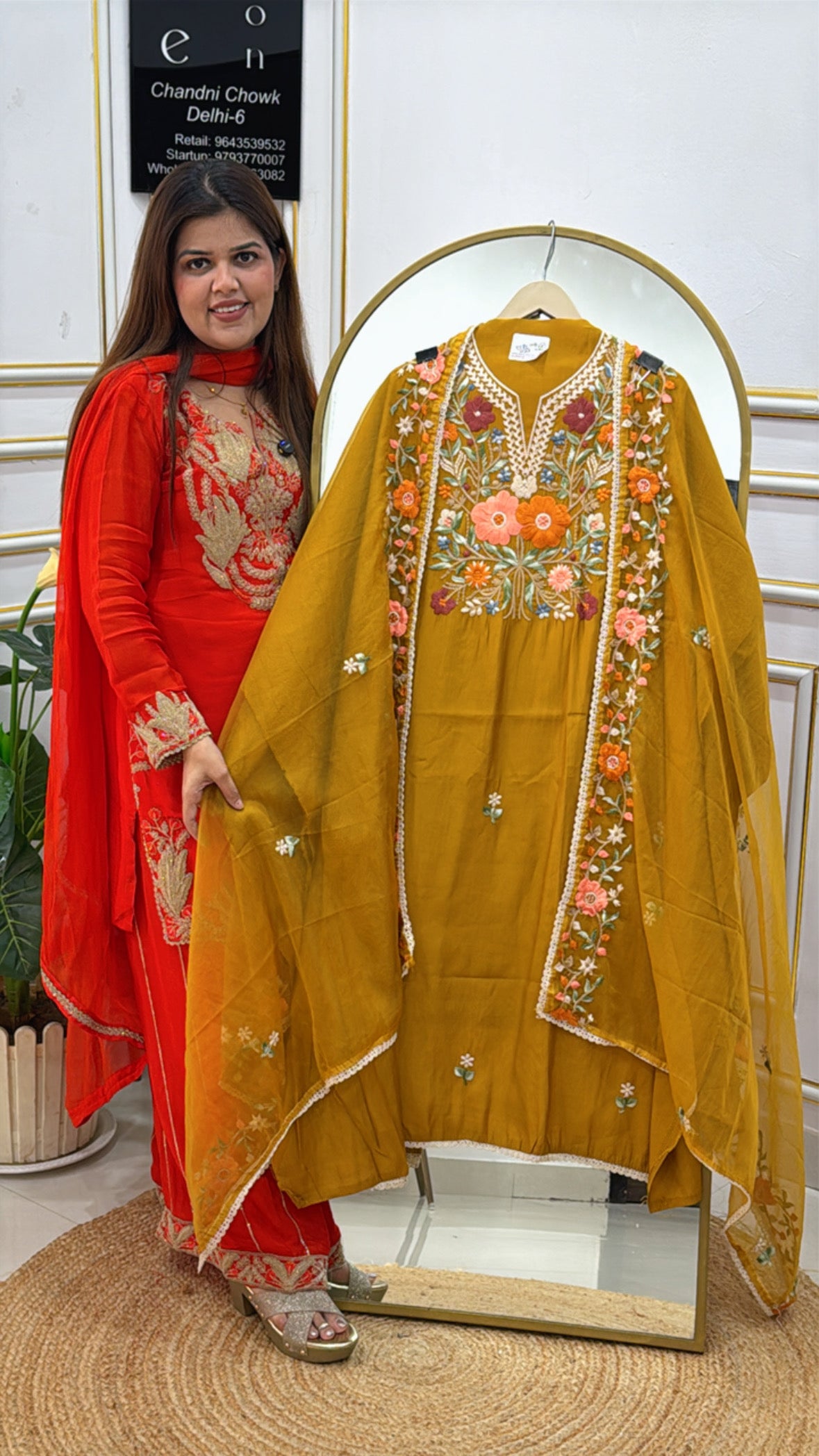 Elegant percian embroidery modal cotton suit material along with organza silk dupatta with 4 side percian embroidery GF504