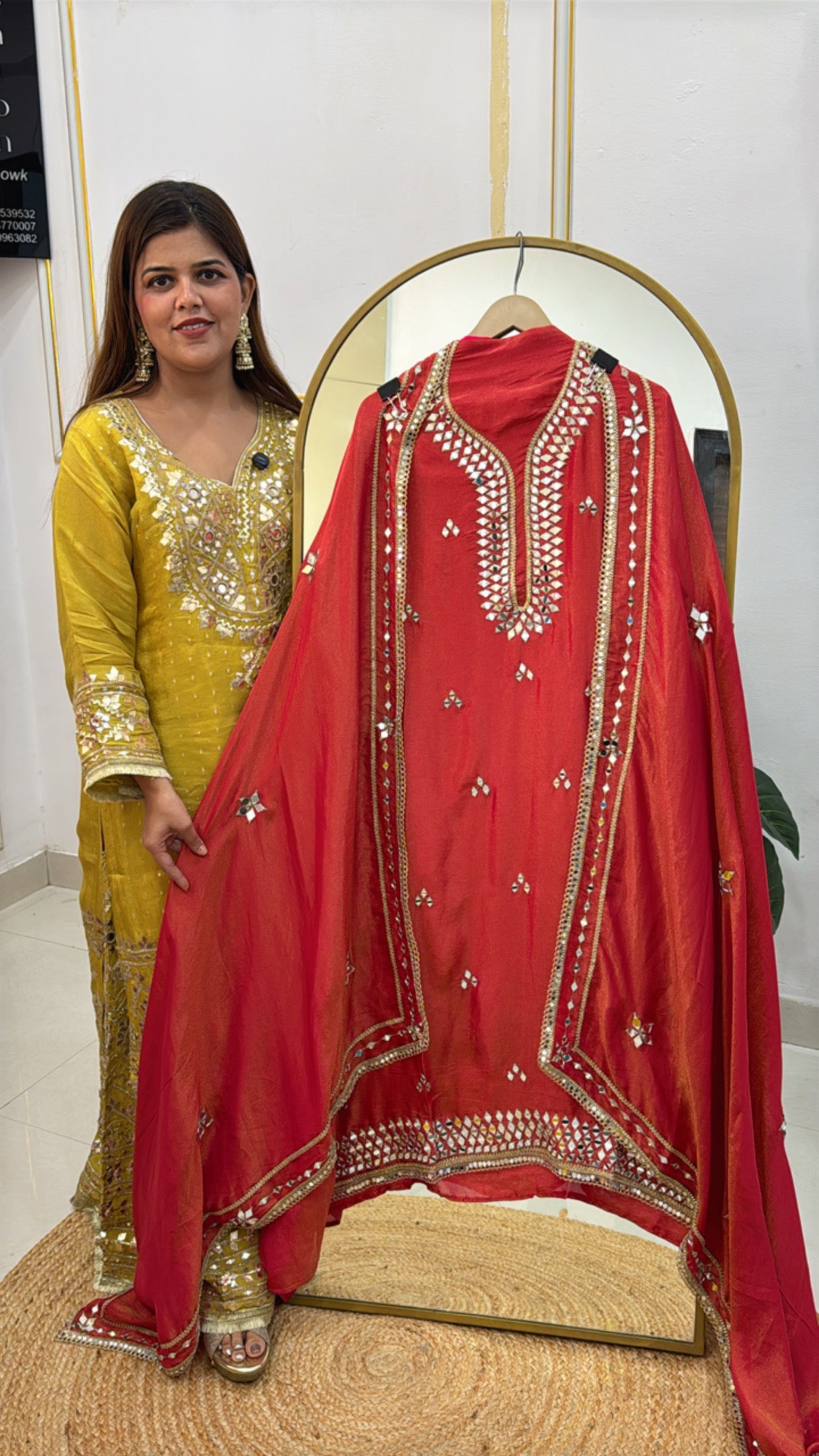 Best Seller Shimmer Silk Suit – Mirror Detailing & Matching Dupatta GF 482