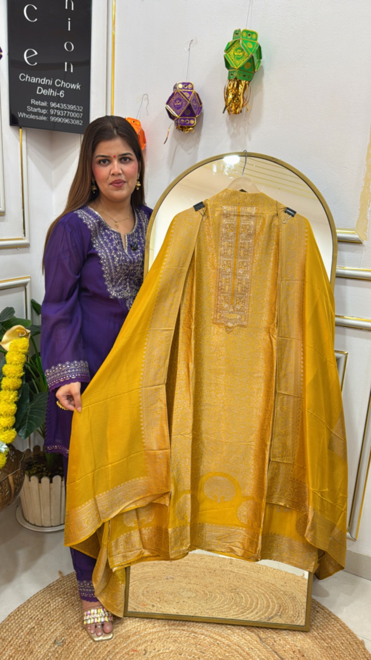 Premium pure bhagalpuri banglori raw silk material full jamdhani weaved suit material with full length banglori silk dupatta GF669