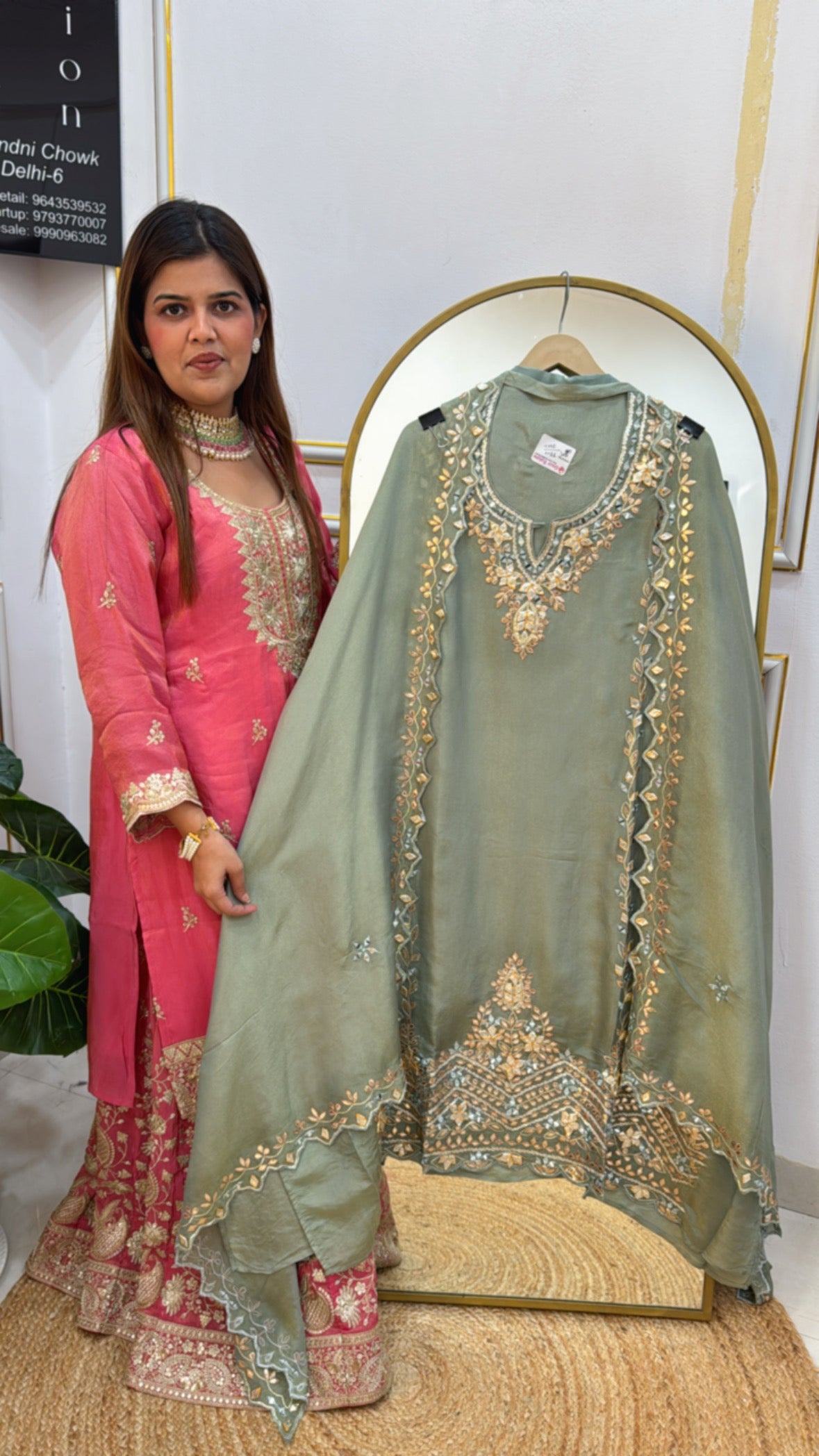Wedding partywear special pure gota work silk suit material with all over manual gota and mirror detailing GF 602