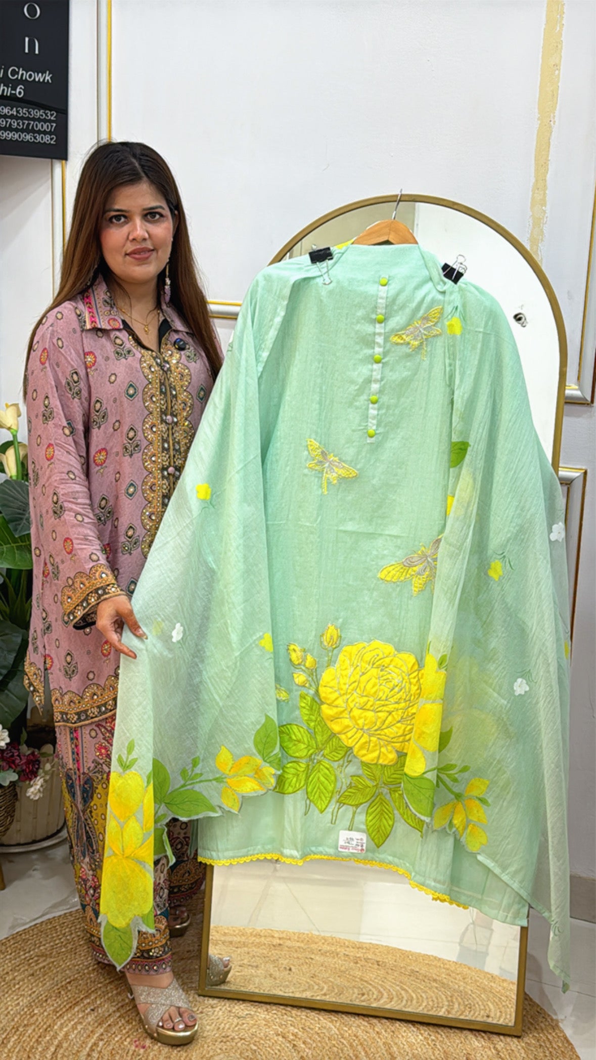 Premium Mul Mul Suit with Trending Applique Work &amp; Hand-Painted Cutwork Dupatta GF 432