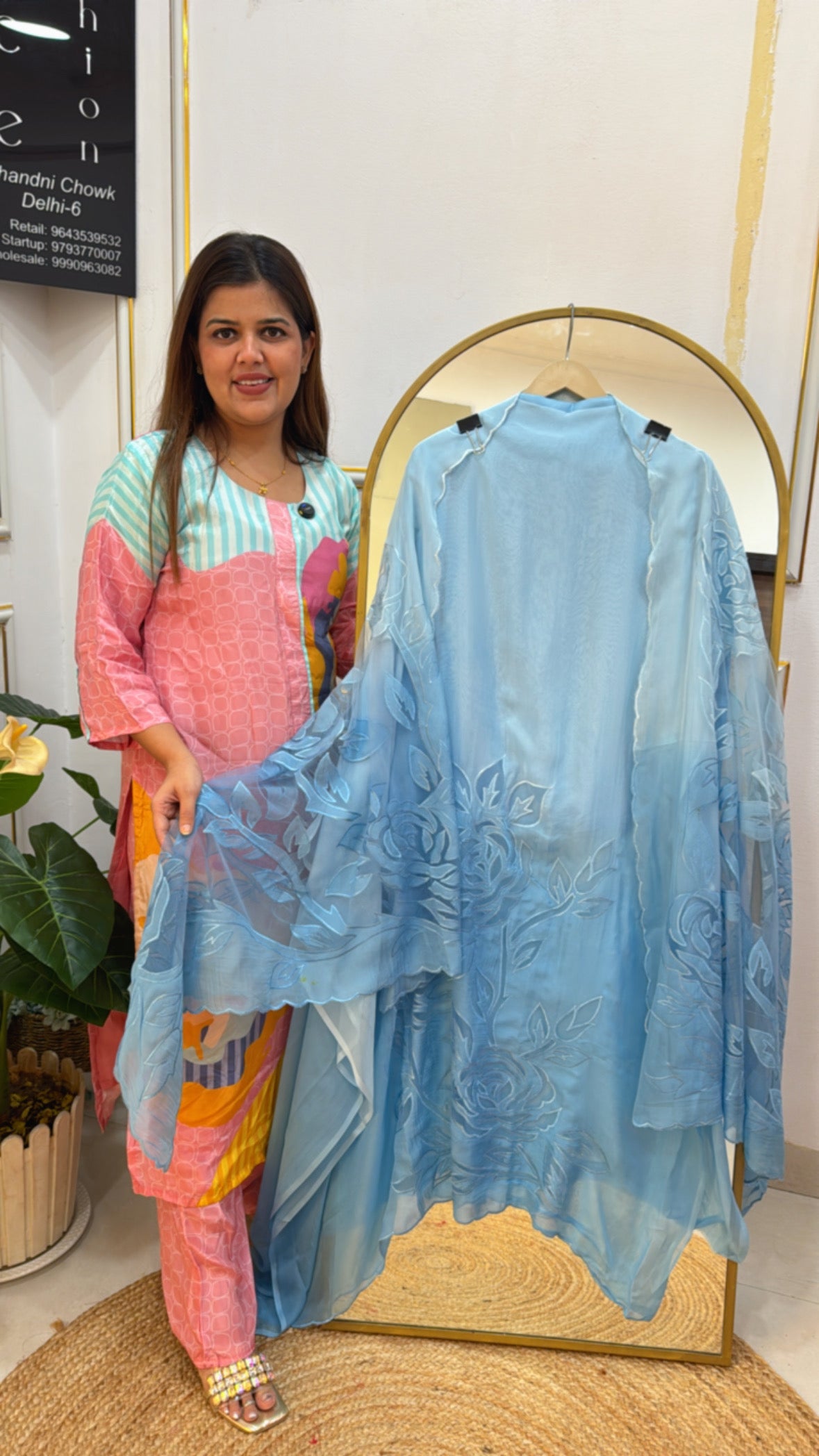 Exhibition style designer applique work pure organza silk suit along with full designer applique dupatta GF 603