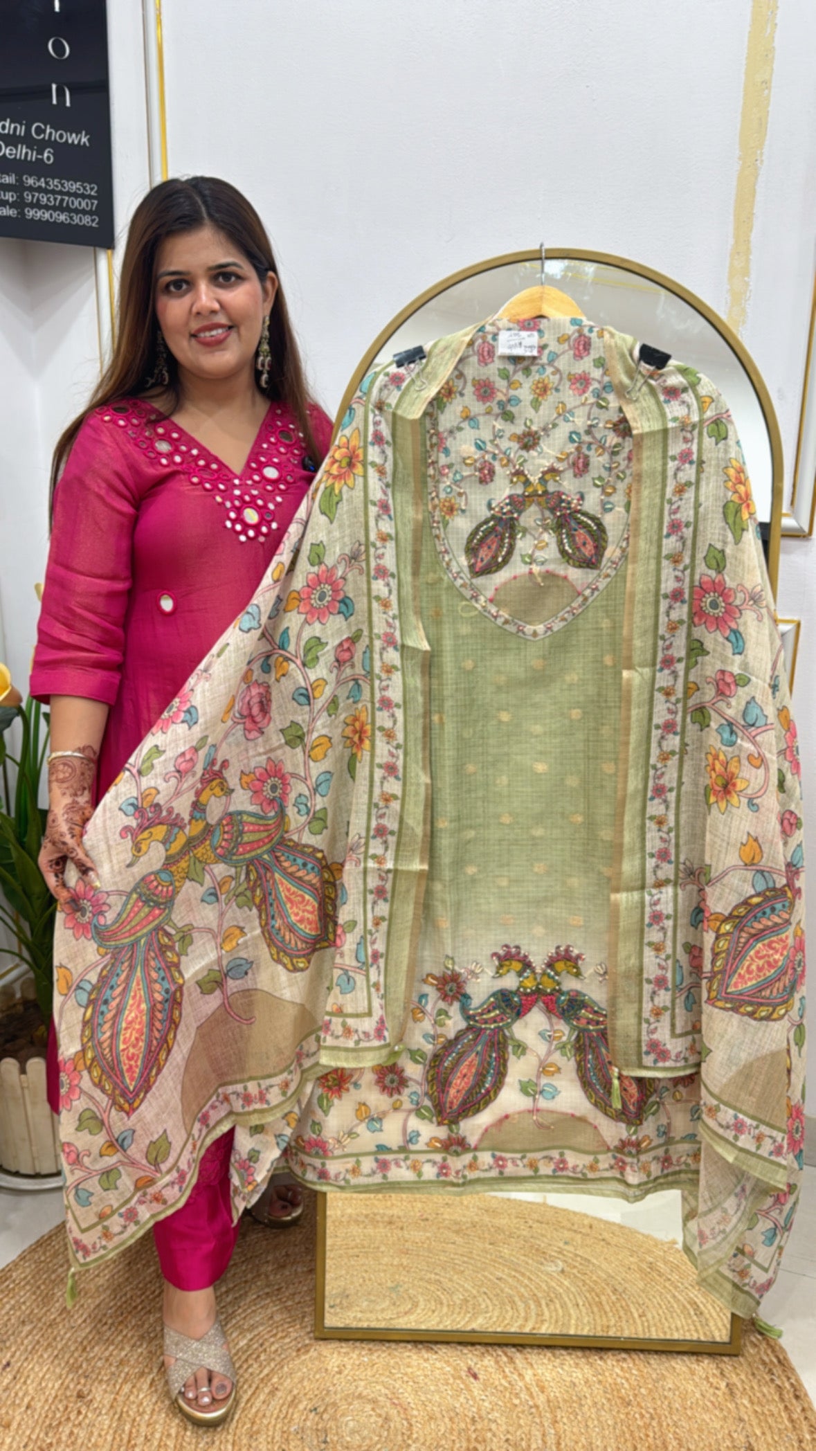 pure linen designer kalamkari suit material GF 401