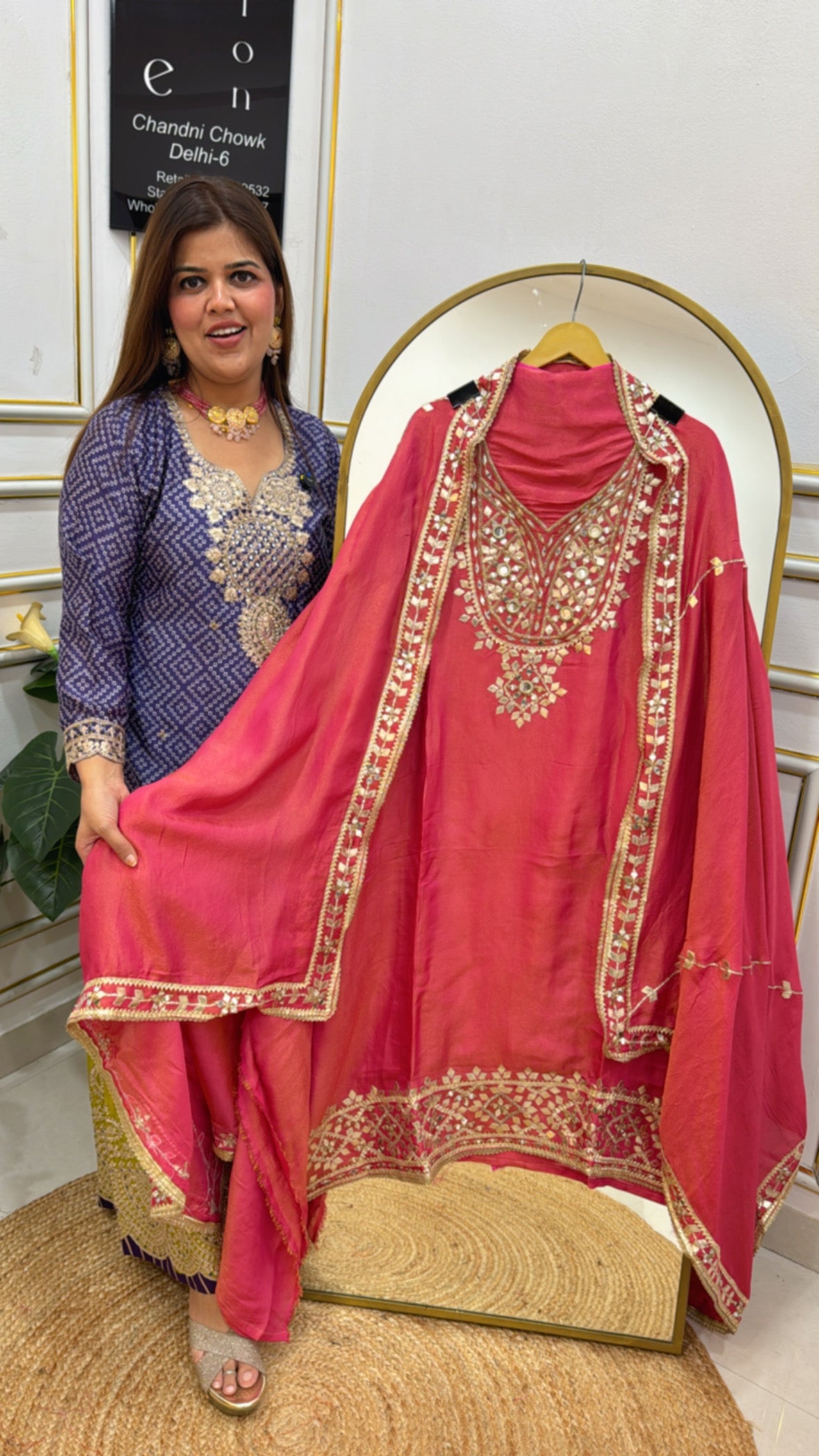 Premium gota handwork partywear silk suit material along with premium gota work dupatta GF 647