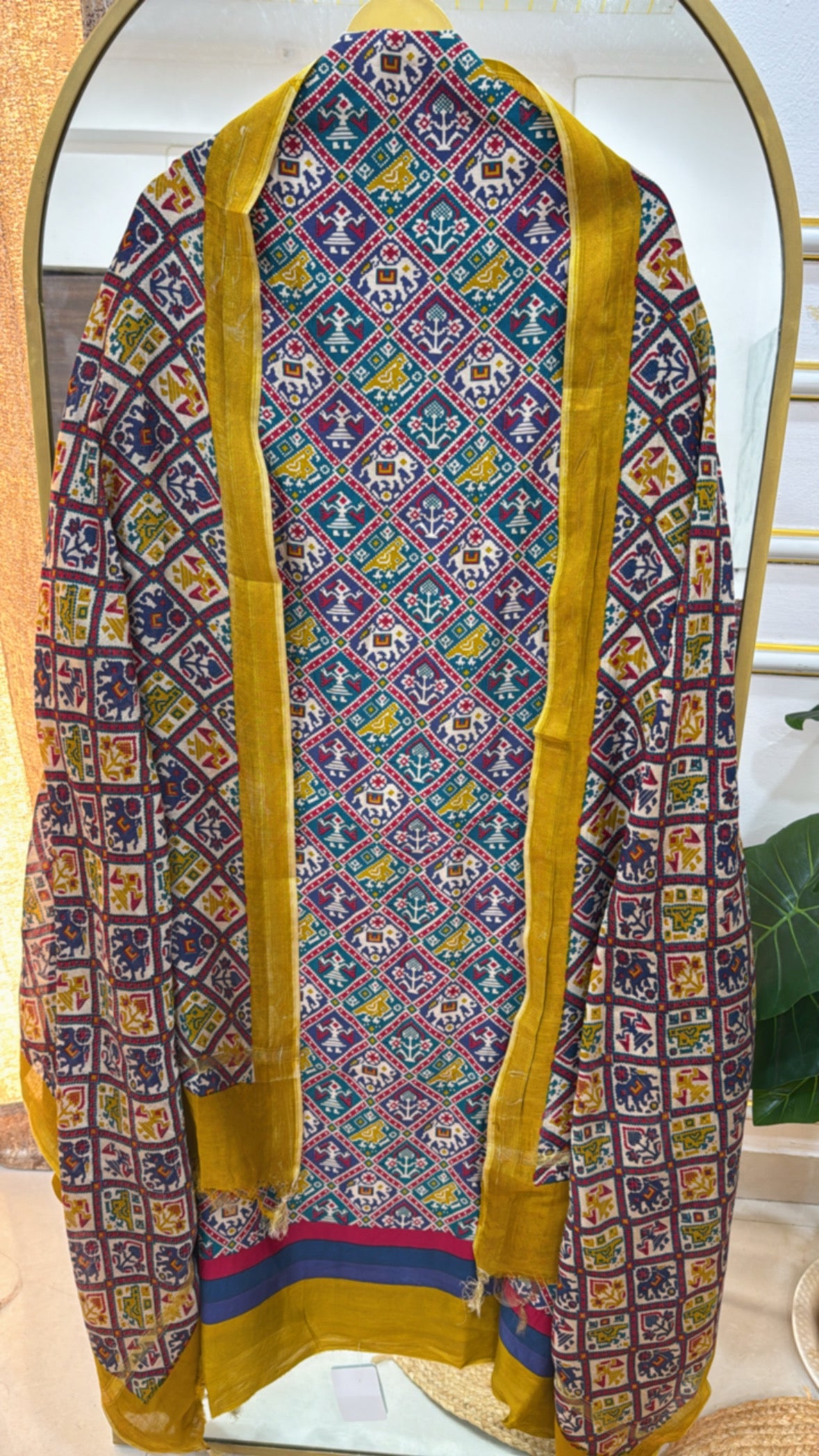 Pure 60gm Mul Chanderi Suit with All-Over Patola Print &amp; Matching Dupatta GF 273