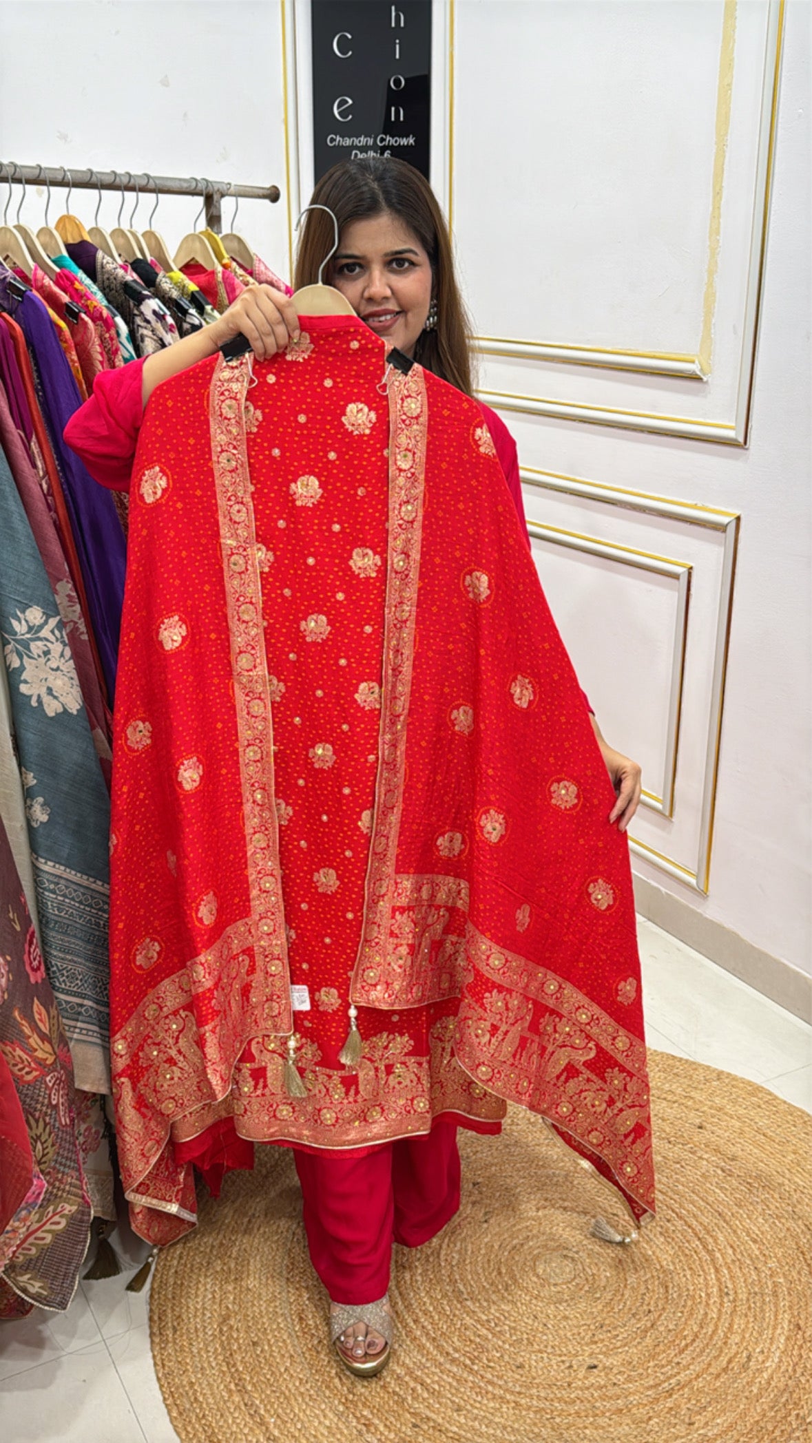 Karwa Chauth Special Pure Raw Silk Golden Weaved Suit Material with Dupatta GF 524