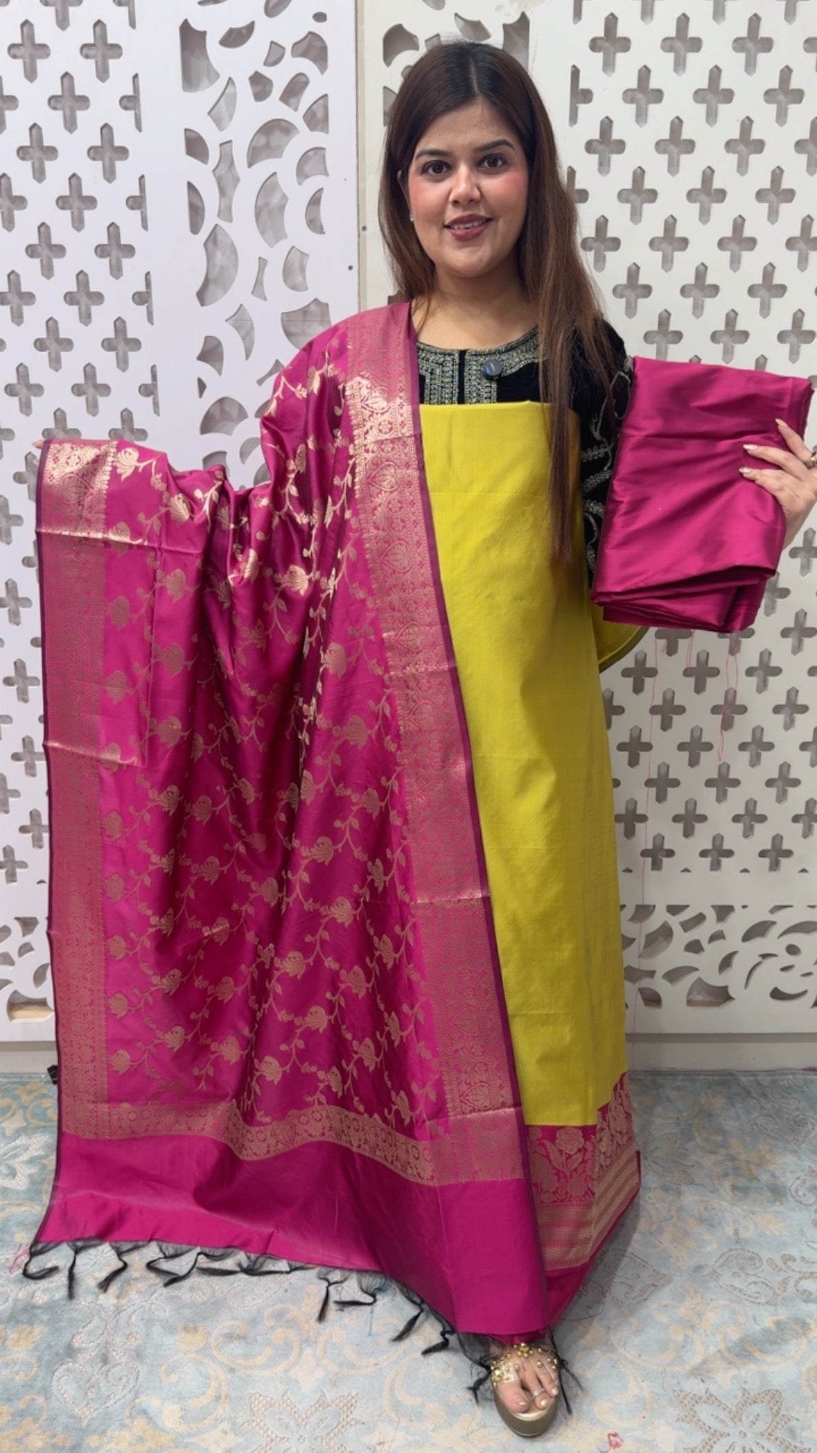 Full wedding vibes elegant and royal pure Mysore silk suit material with Mysore silk premium dupatta GF850