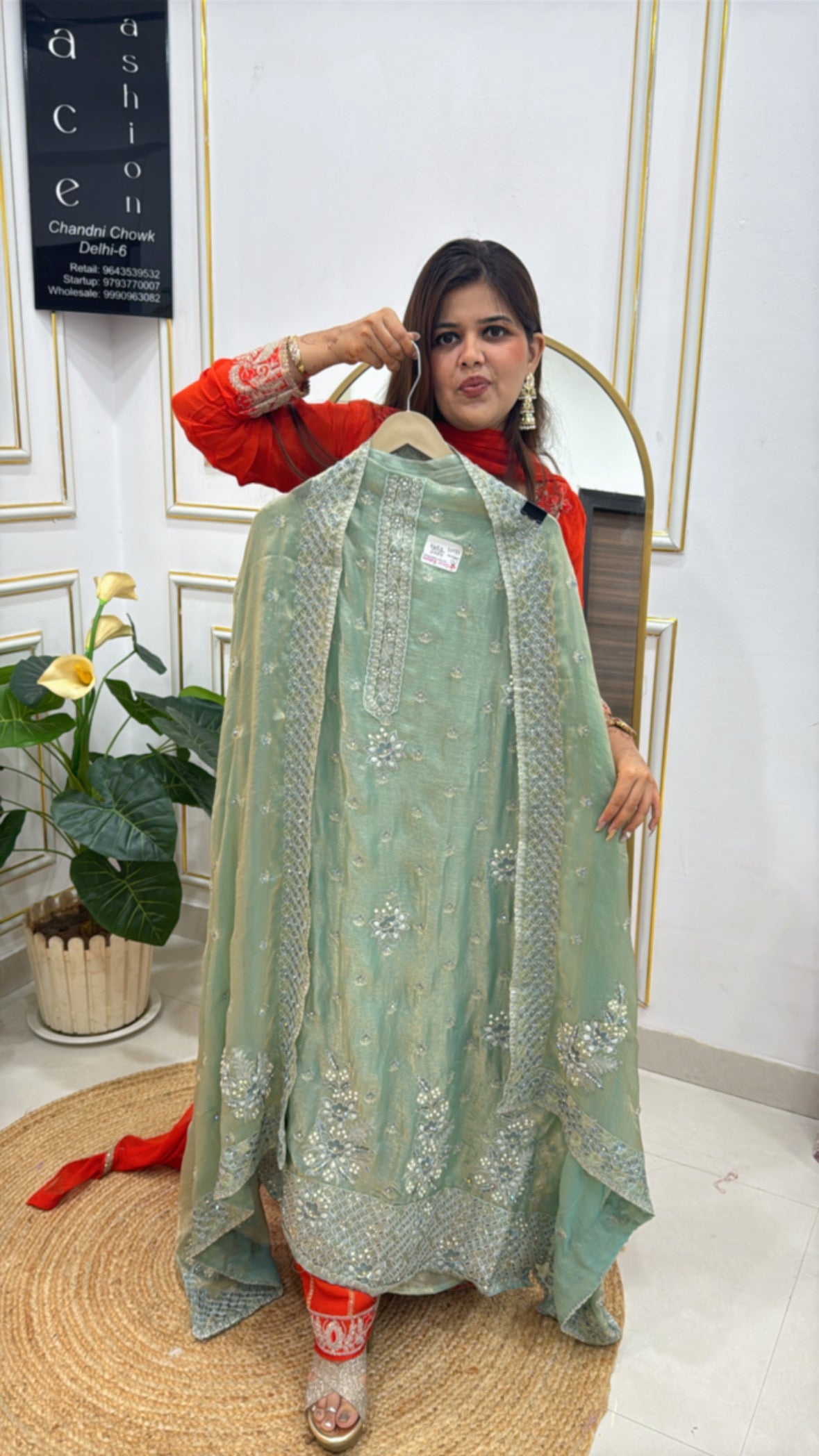 Pure Shimmer Glass Tissue Unstitched Suit with Hand Embroidery &amp; Doria Detailing GF 277