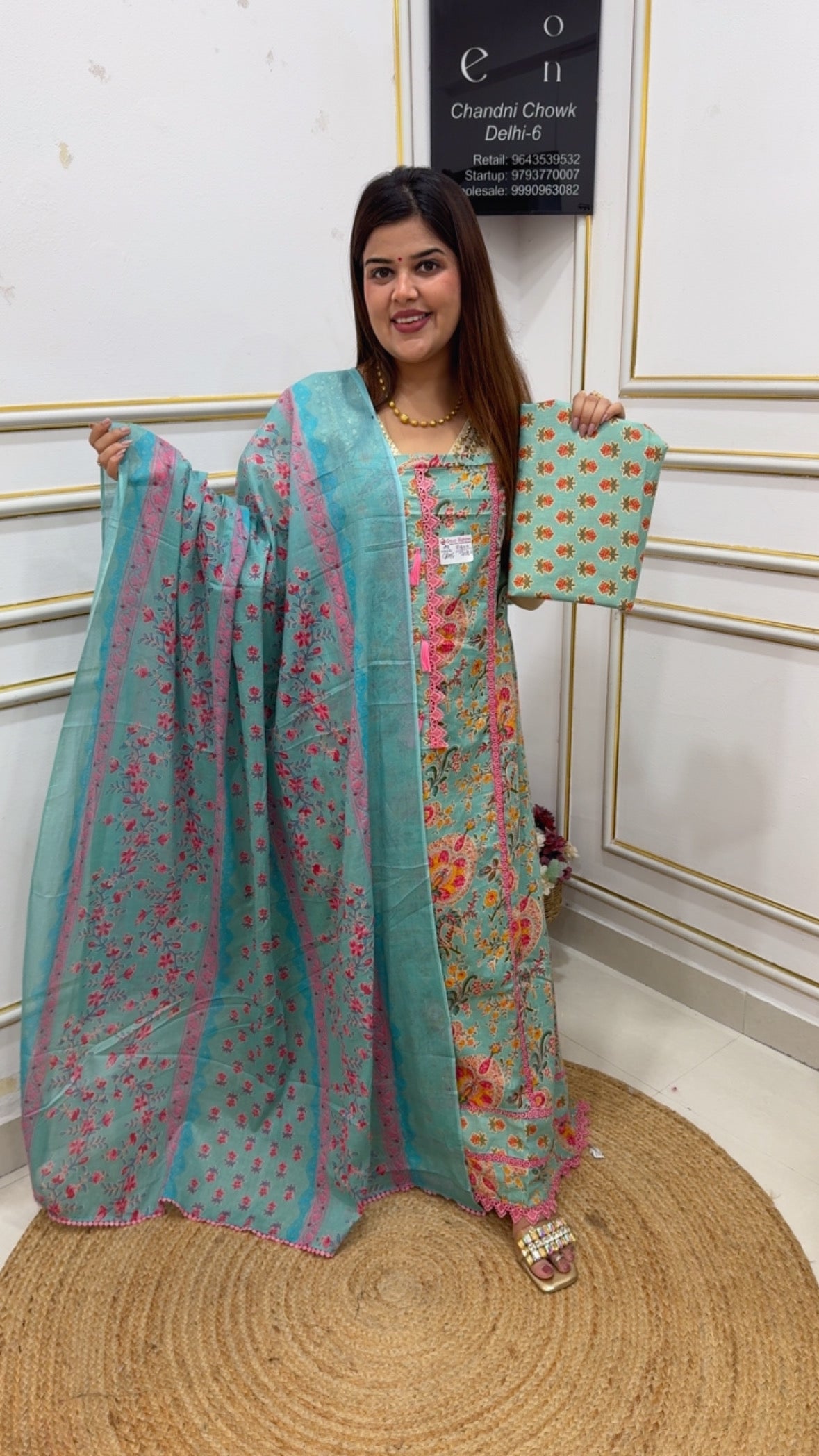 Summer special very pretty pure cotton printed suit material along with cotton dupatta and printed cotton bottom GF1150 Soft Blue