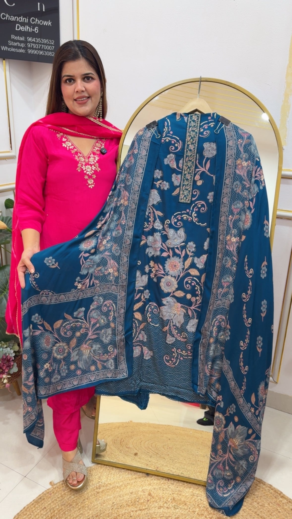 Premium pure Royal pashmina digital printer peeta work suit material with all over printed full pashmina shawls and pashmina bottom GF802