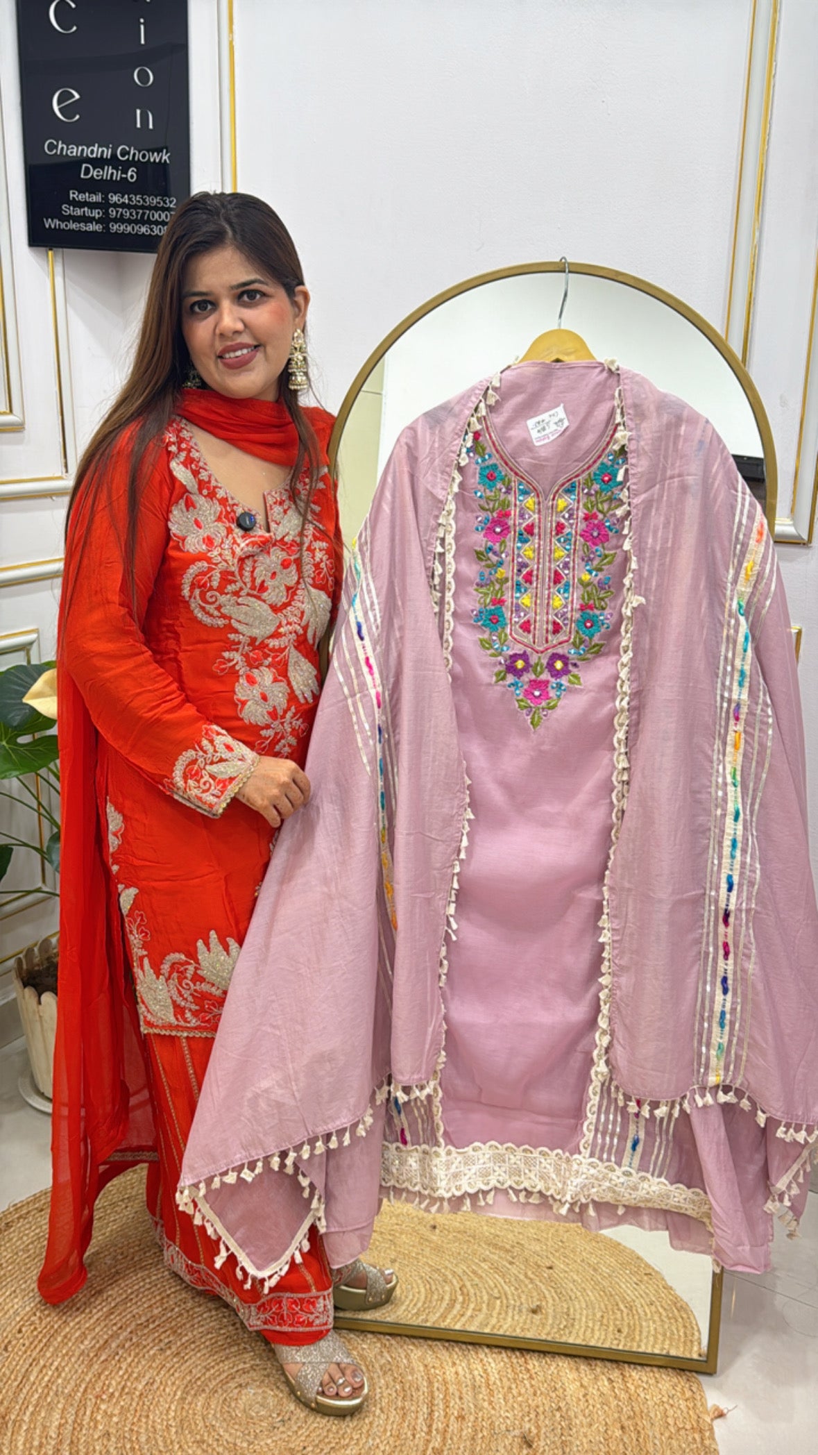 Mul Chanderi Unstitched Suit with Embroidery &amp; Mirror Work GF 281