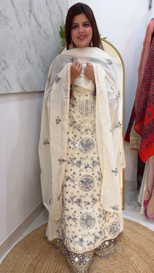 Bestseller pure cotton chikankari embroidery very classy and royal suit material with cotton Mul Mul dupatta GF1005 Blue