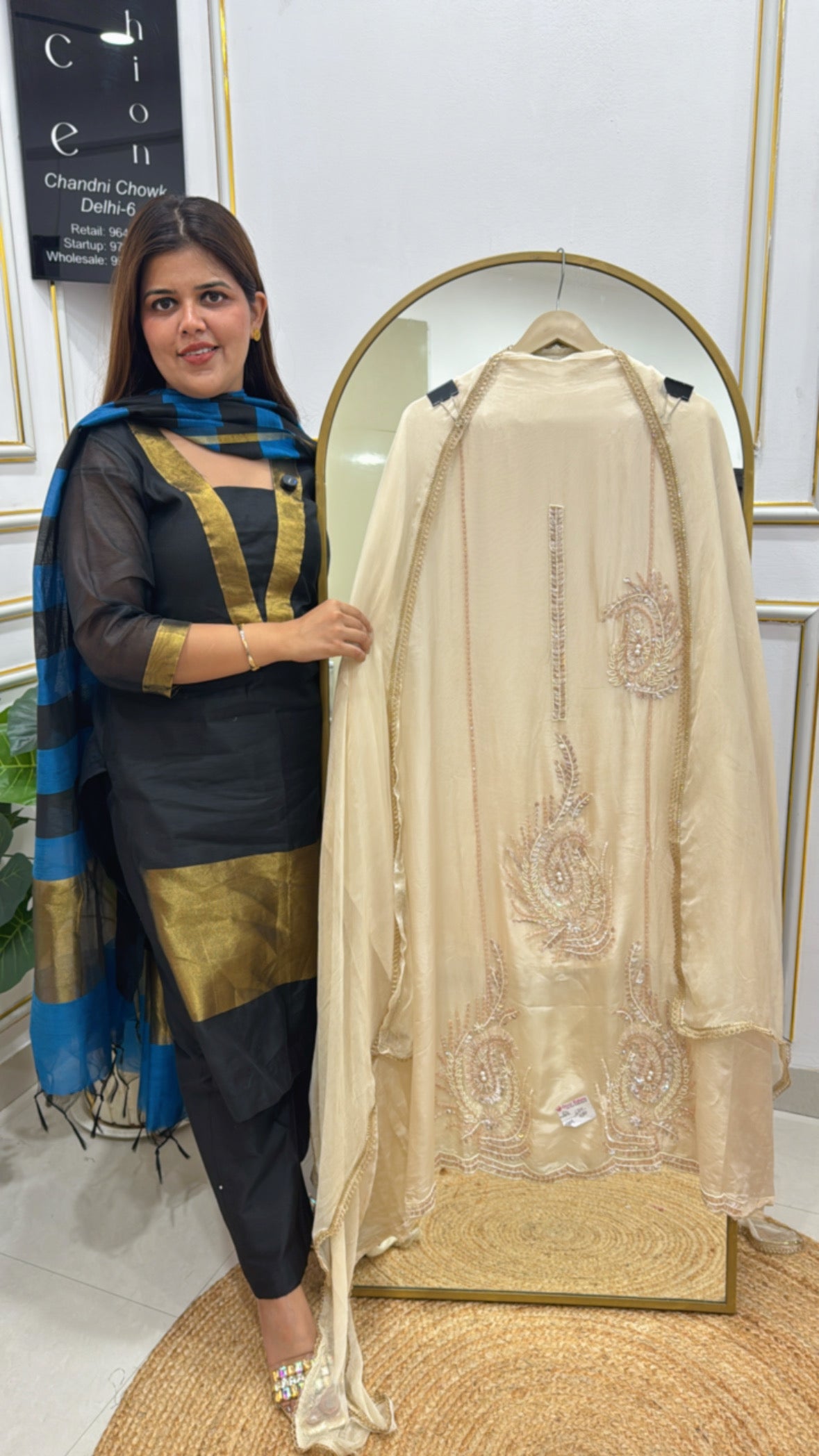 Pure Crepe Silk Suit Material with Handwork Detailing GF 362