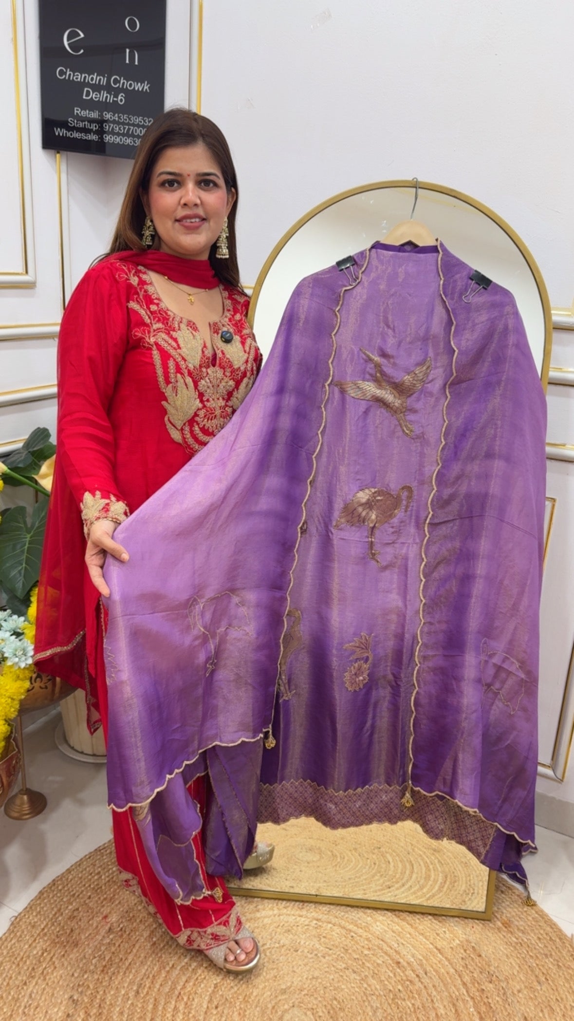 Elegant and luxury kanjivaram applique flamingo creation over pure glass shimmer silk material  GF684